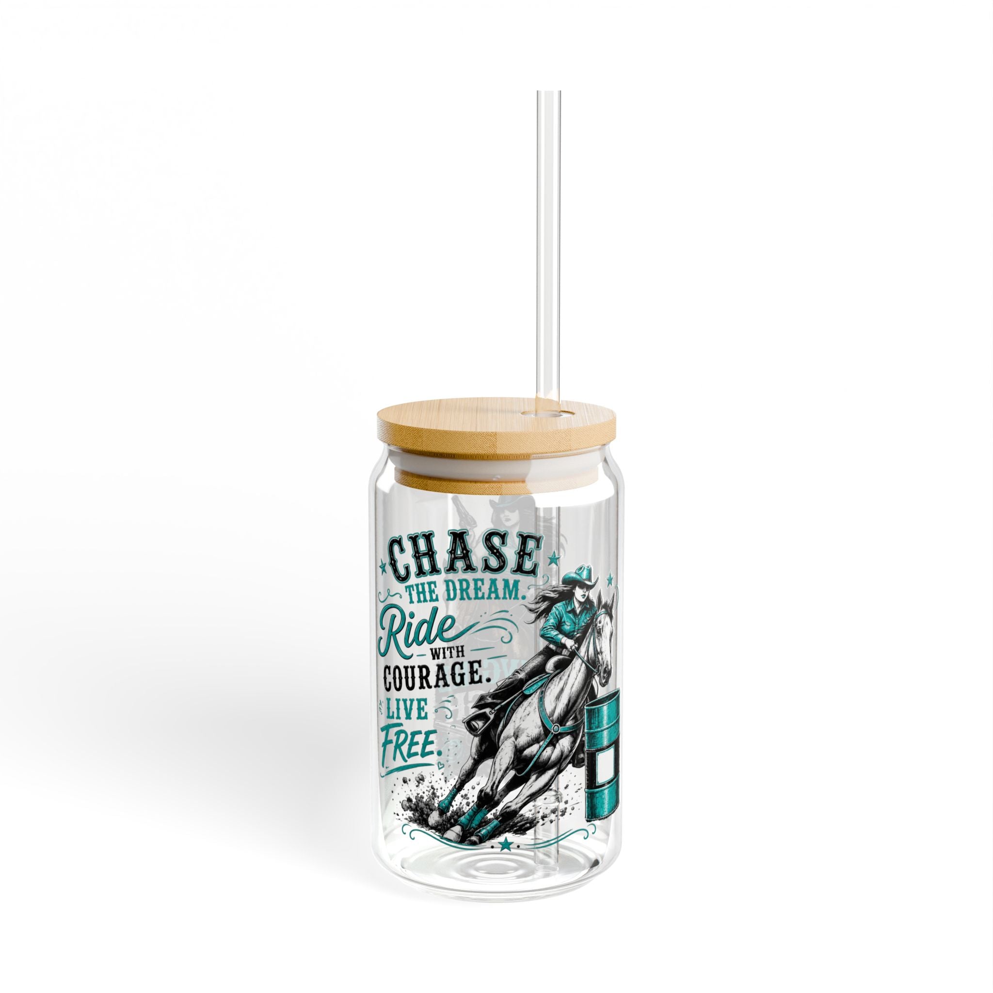 “Chase the Dream, Ride with Courage” Horse Racing Design – 16oz Sipper Glass