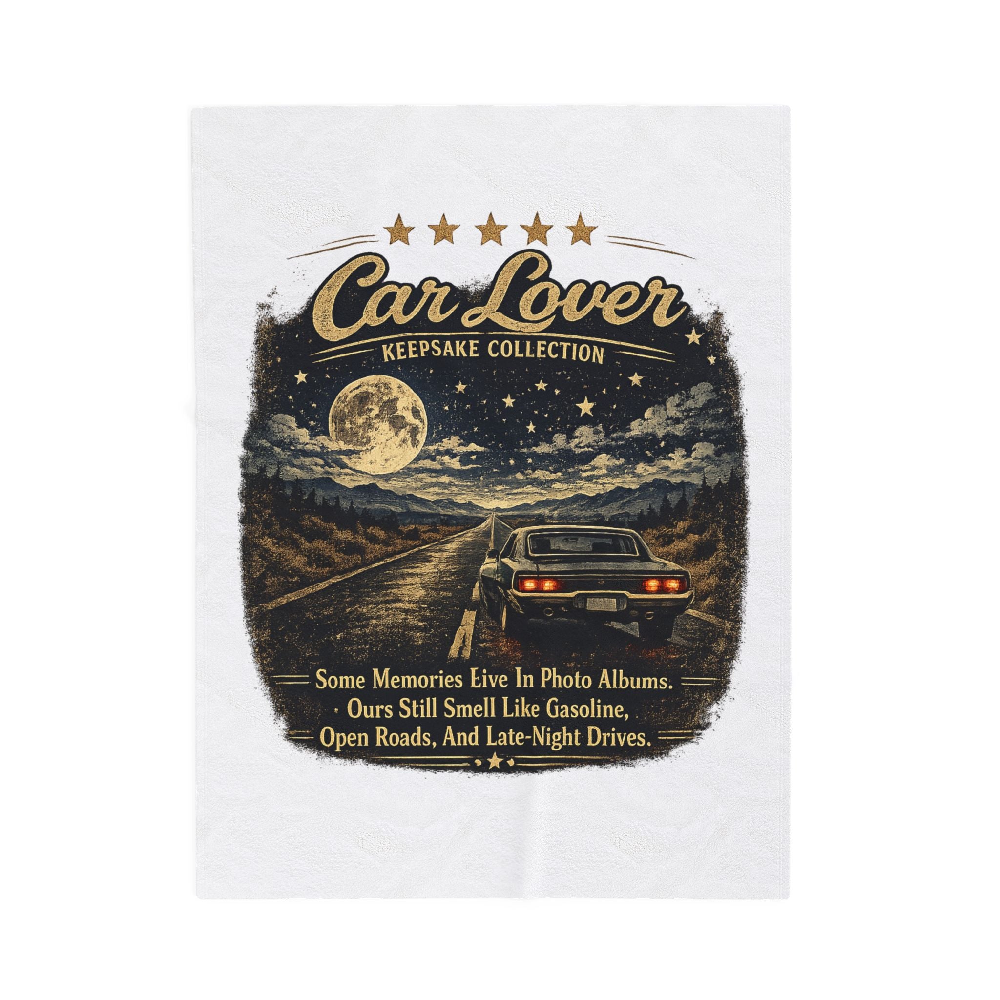Retro Night Drive Keepsake with Full Moon & Classic Car Quote - Car Lover Velveteen Blanket