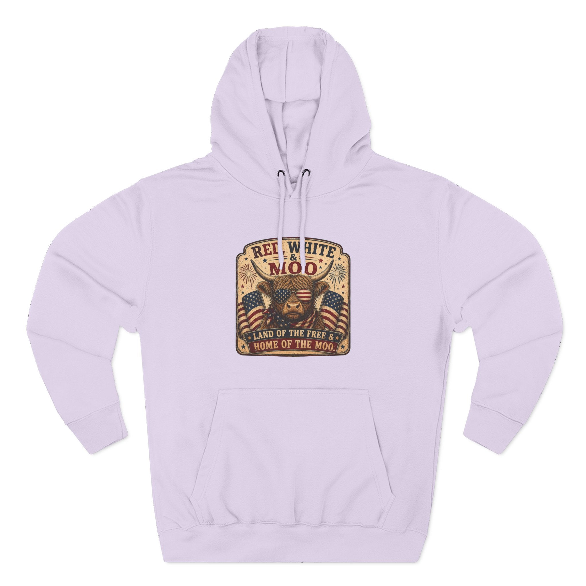 Red, White, & Moo Highland Cow Three-Panel Fleece Hoodie