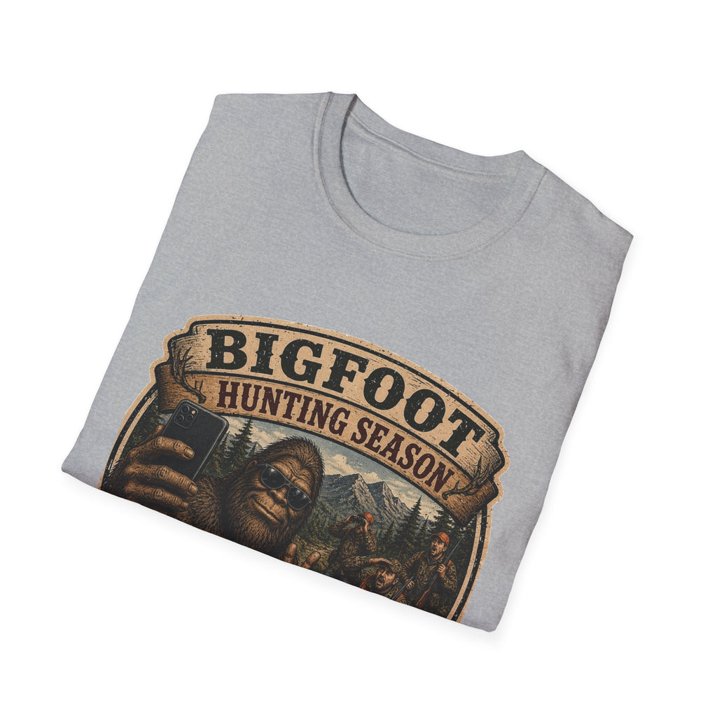 Bigfoot Hunting Season T-Shirt — 'Nice Try' Funny Sasquatch Tee