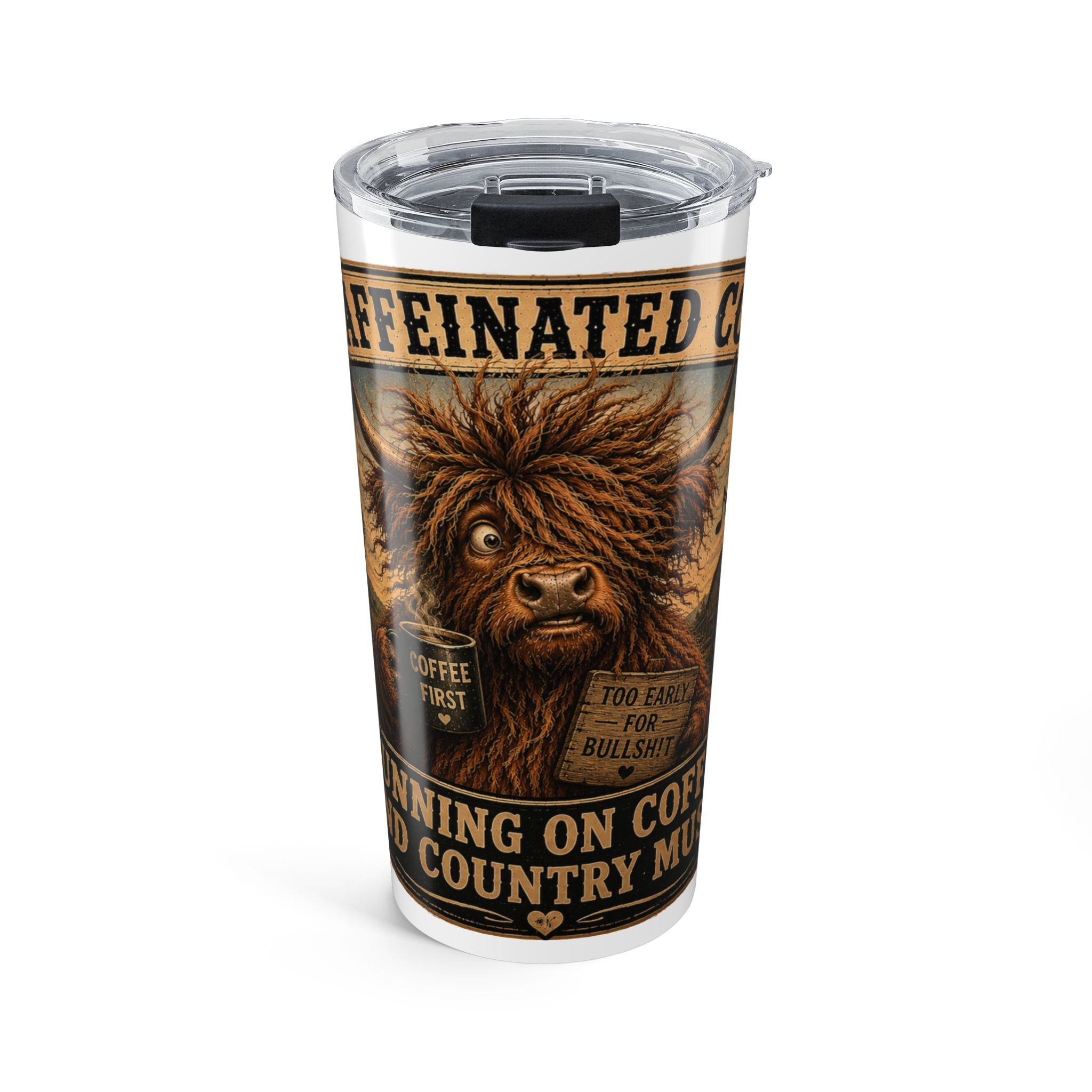 Running On Coffee & Country Music Highland Cow Tumbler 20oz
