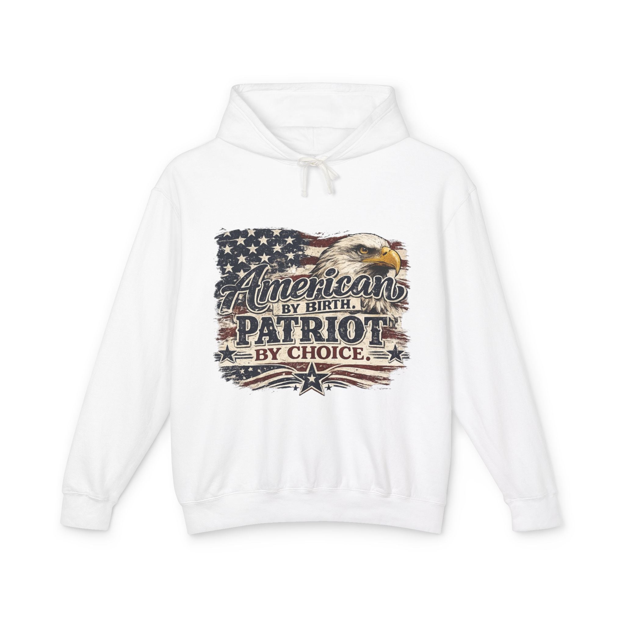 Patriot Hoodie — "American by Birth, Patriot by Choice" Eagle & Flag Design