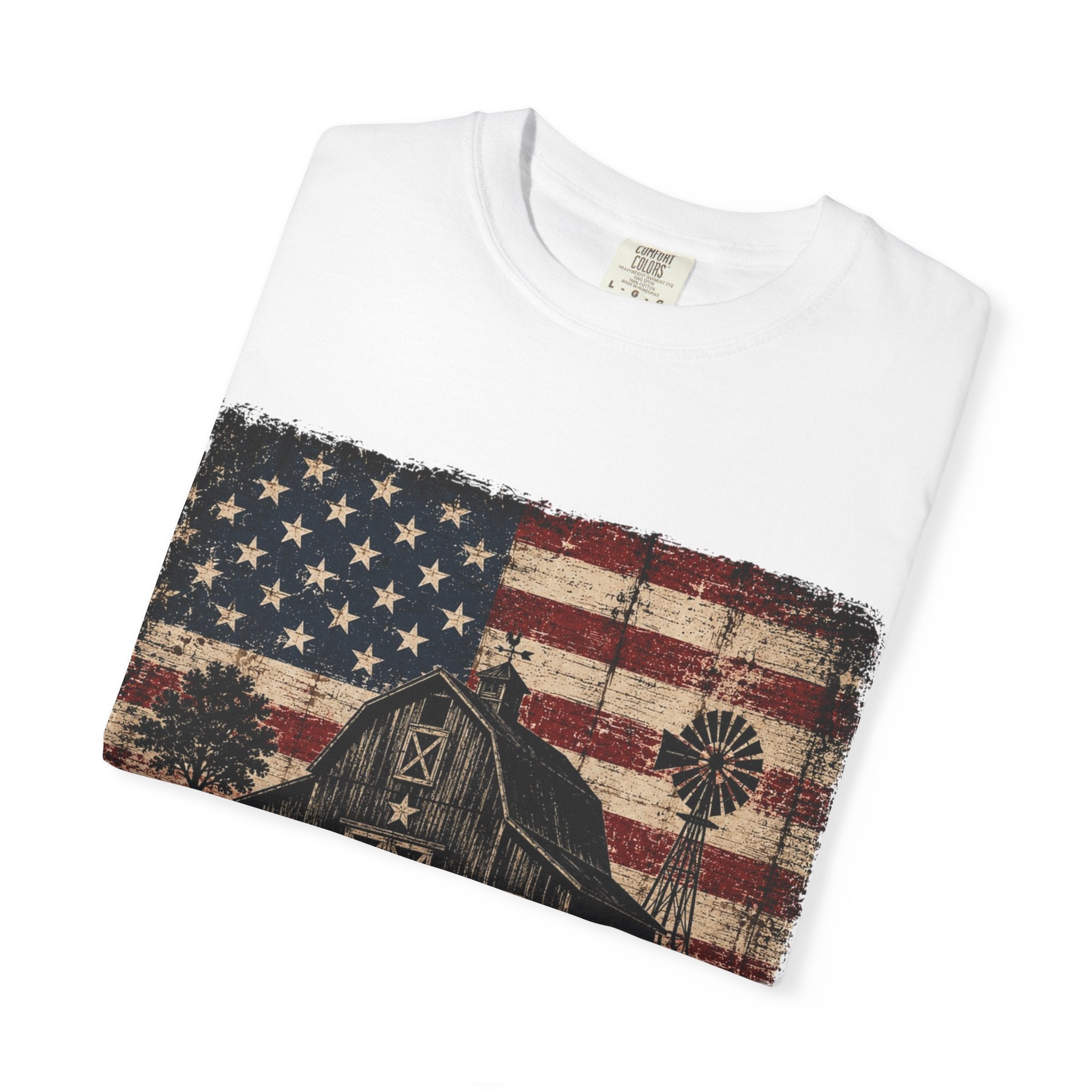 Small Town Big Freedom T-Shirt — Vintage American Flag Barn Patriotic Tee