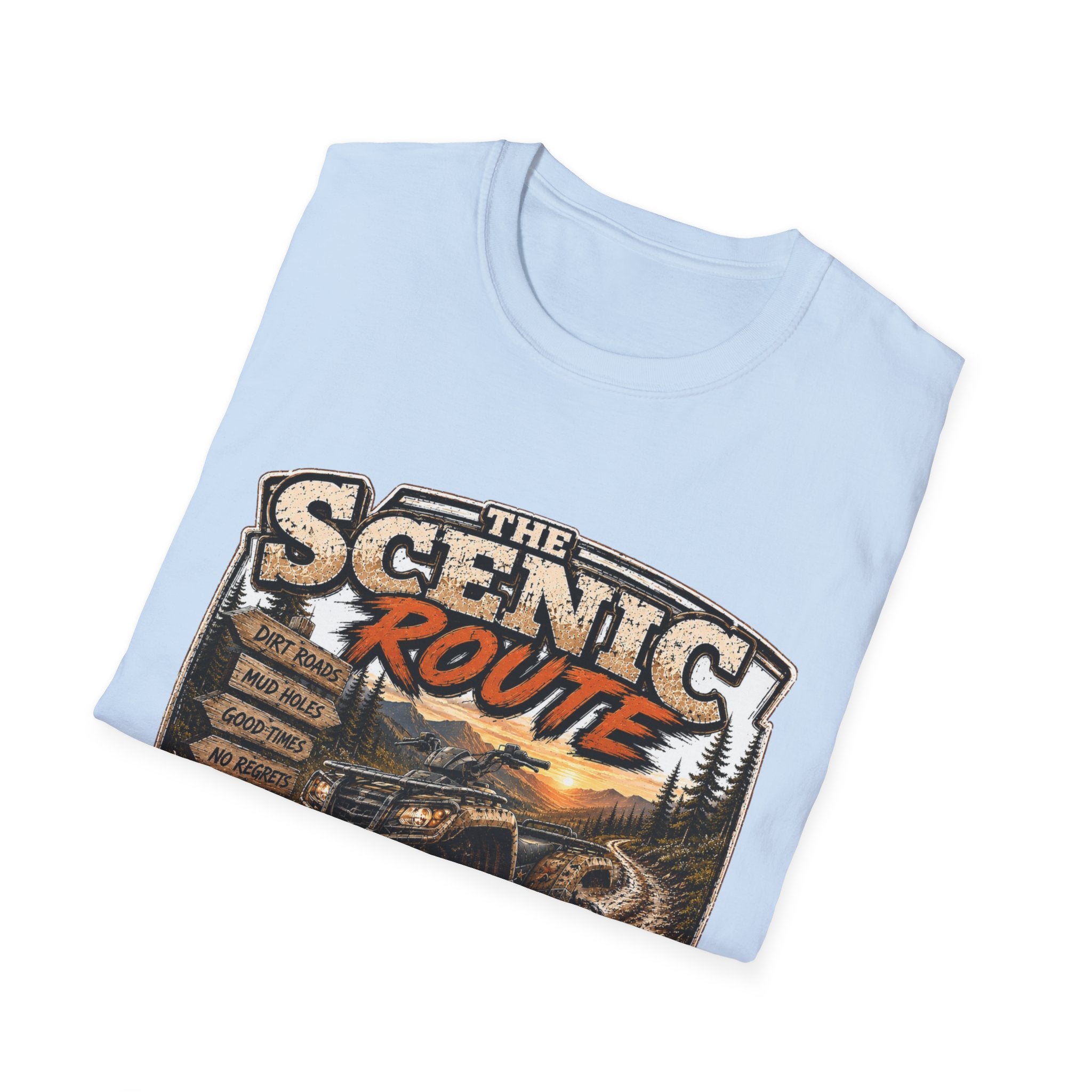 Scenic Route T-Shirt — 'Life’s Too Short to Stay on the Main Trail' Off‑Road Adventure Tee