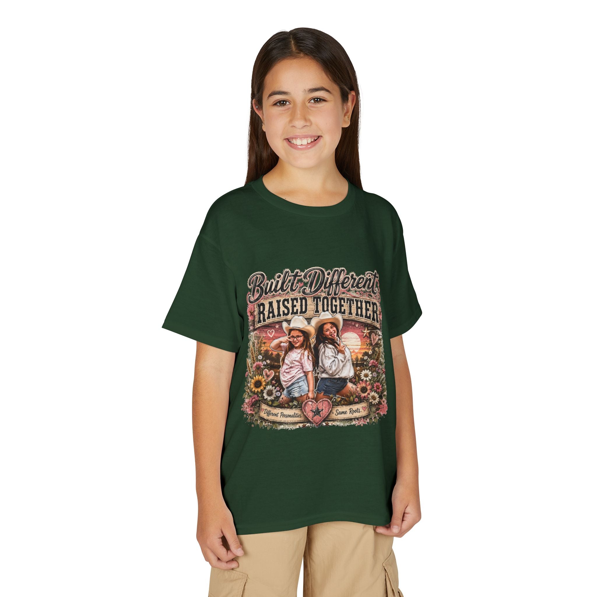 "Built Different, Raised Together" Siblings Vintage Floral Tee — Youth T-Shirt