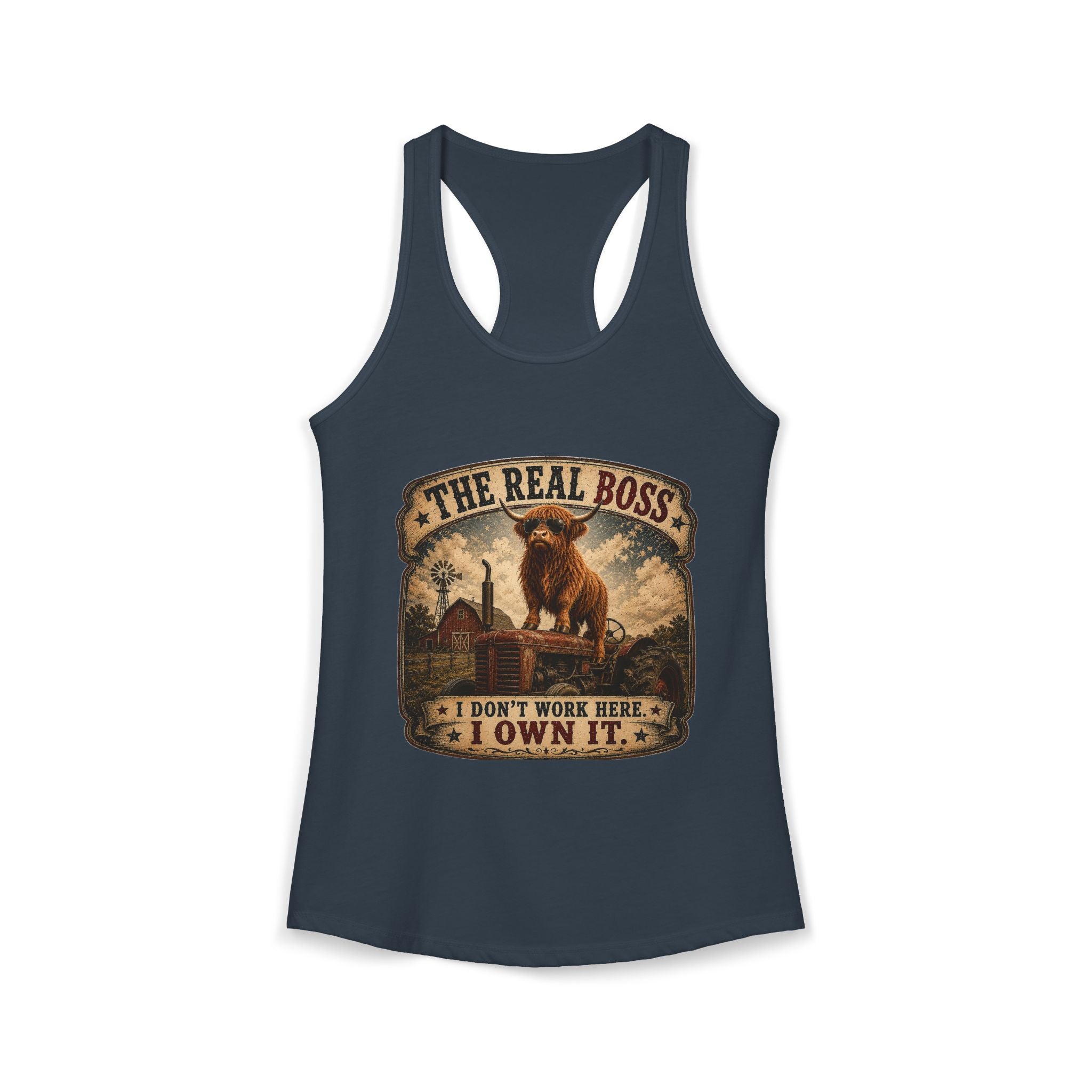 The Real Boss Highland Cow Women's Ideal Racerback Tank