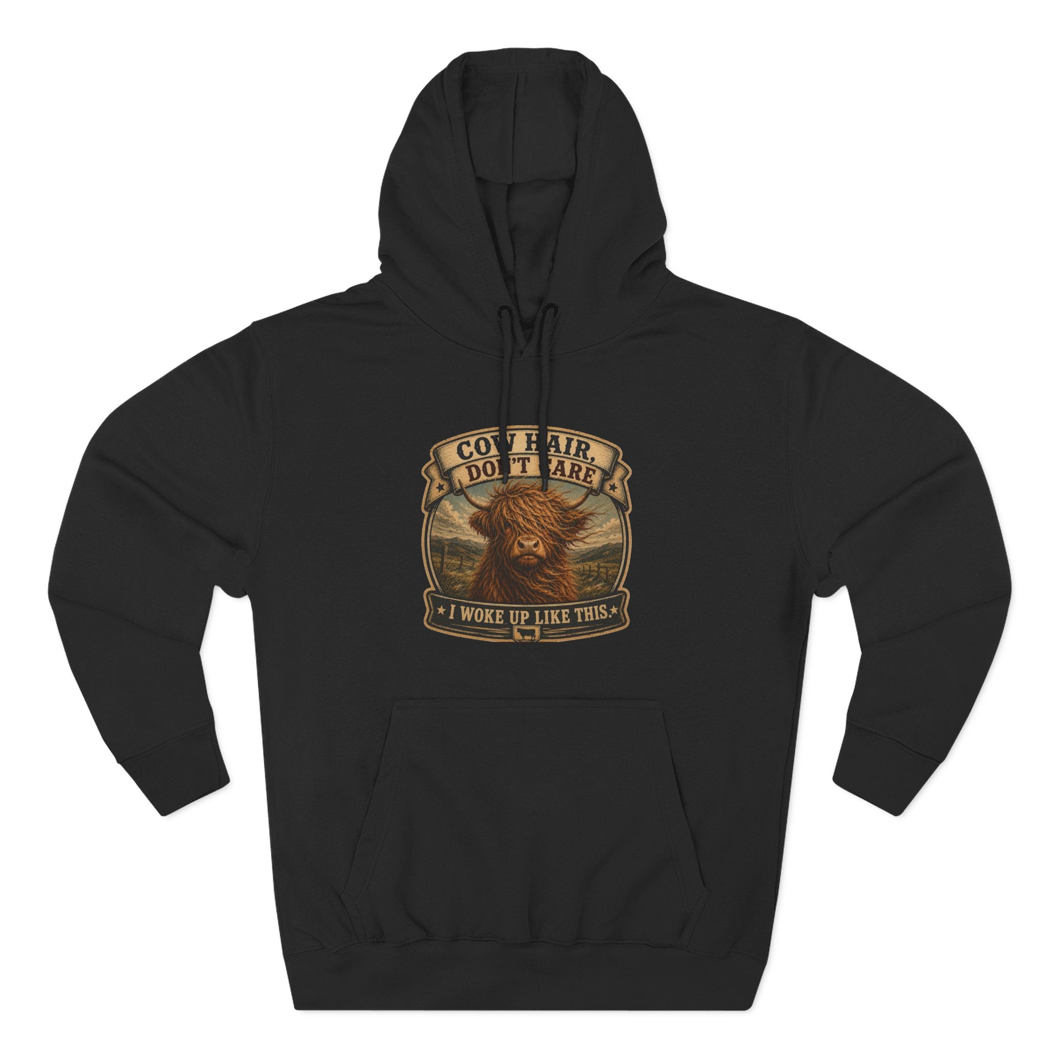 Cow Hair Don't Care Highland Cow - Three-Panel Fleece Hoodie