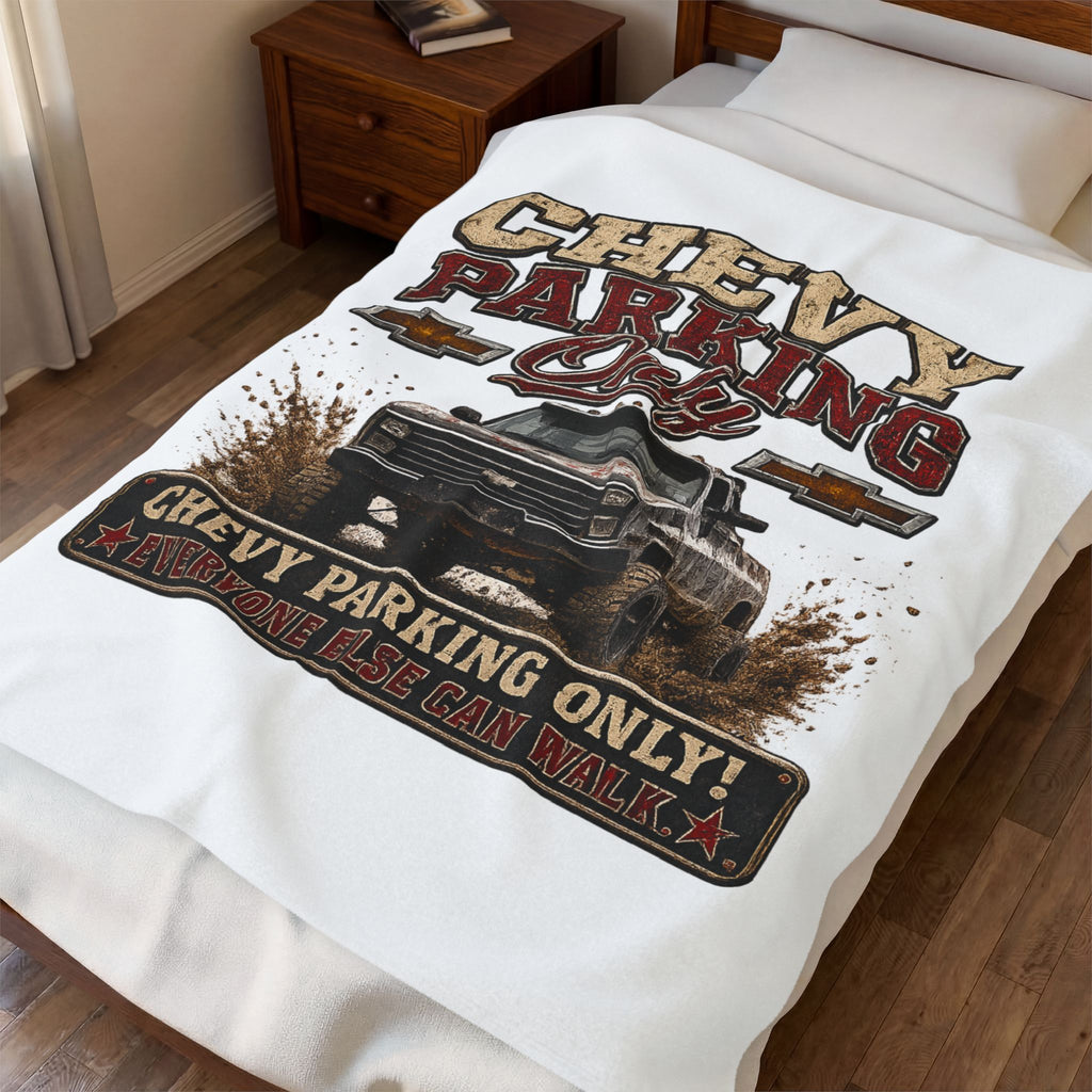 Chevy Parking Only Velveteen Plush Blanket – Off‑Road Truck Design
