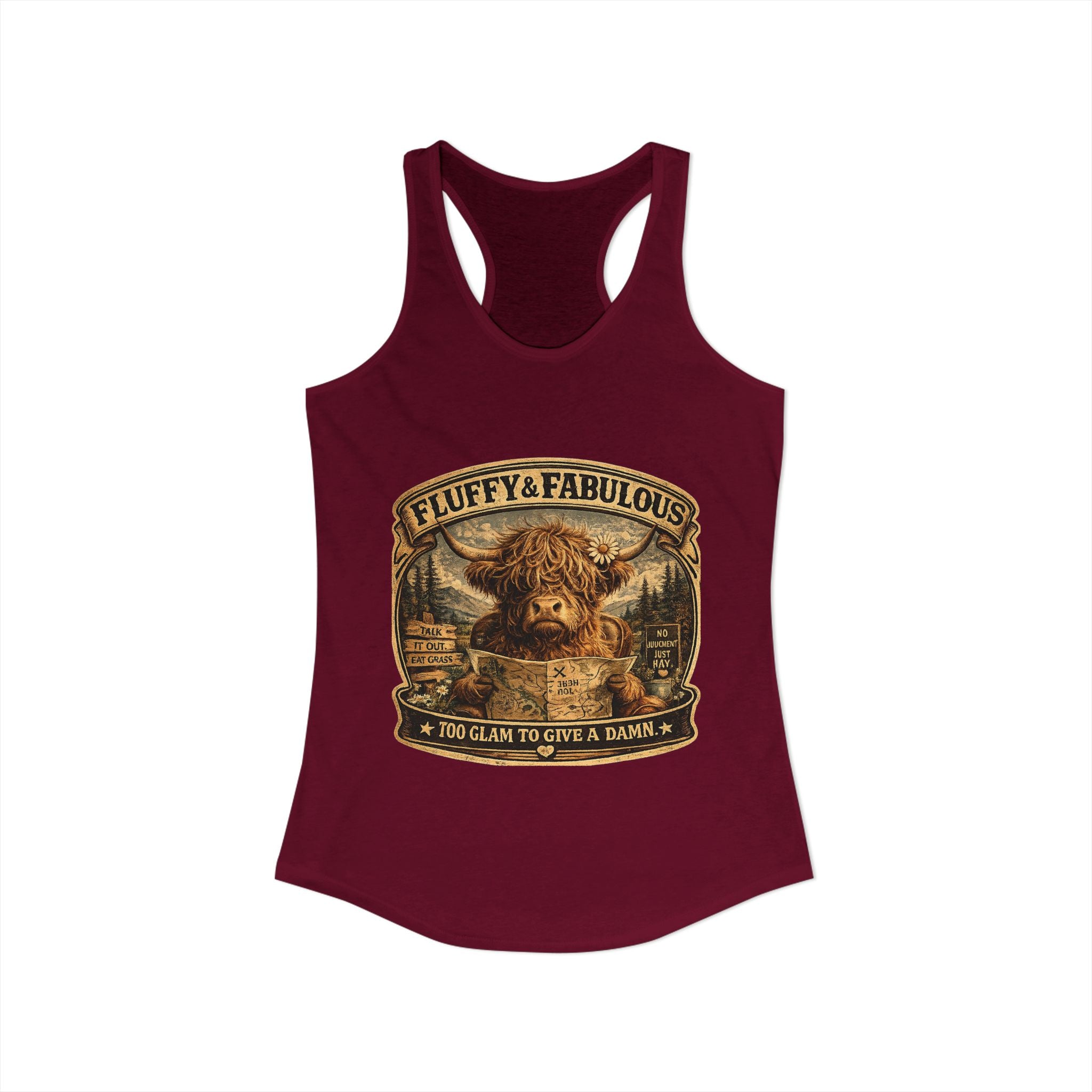 Fluffy & Fabulous Highland Cow Women's Ideal Racerback Tank
