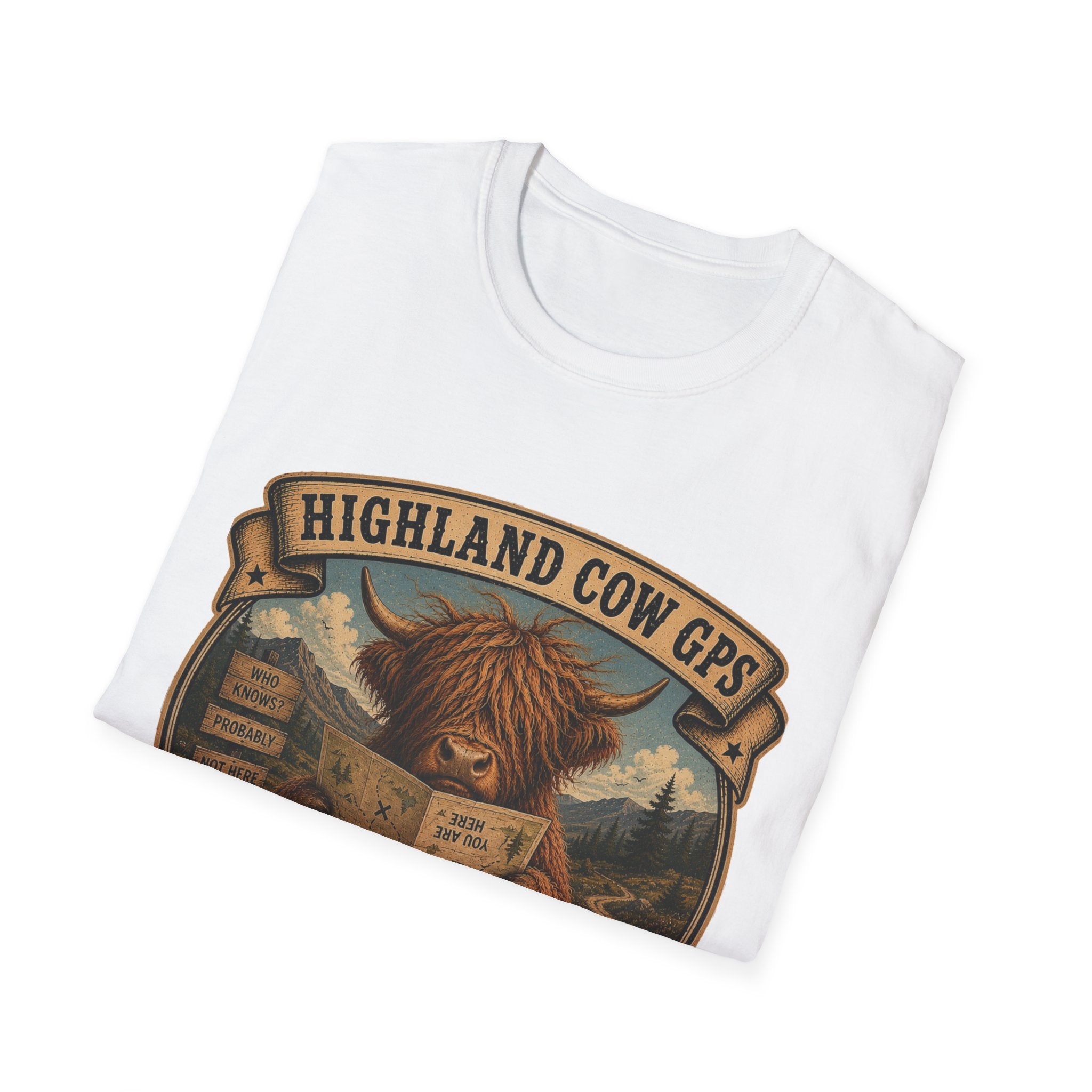 Highland Cow GPS Unisex Softstyle T-Shirt