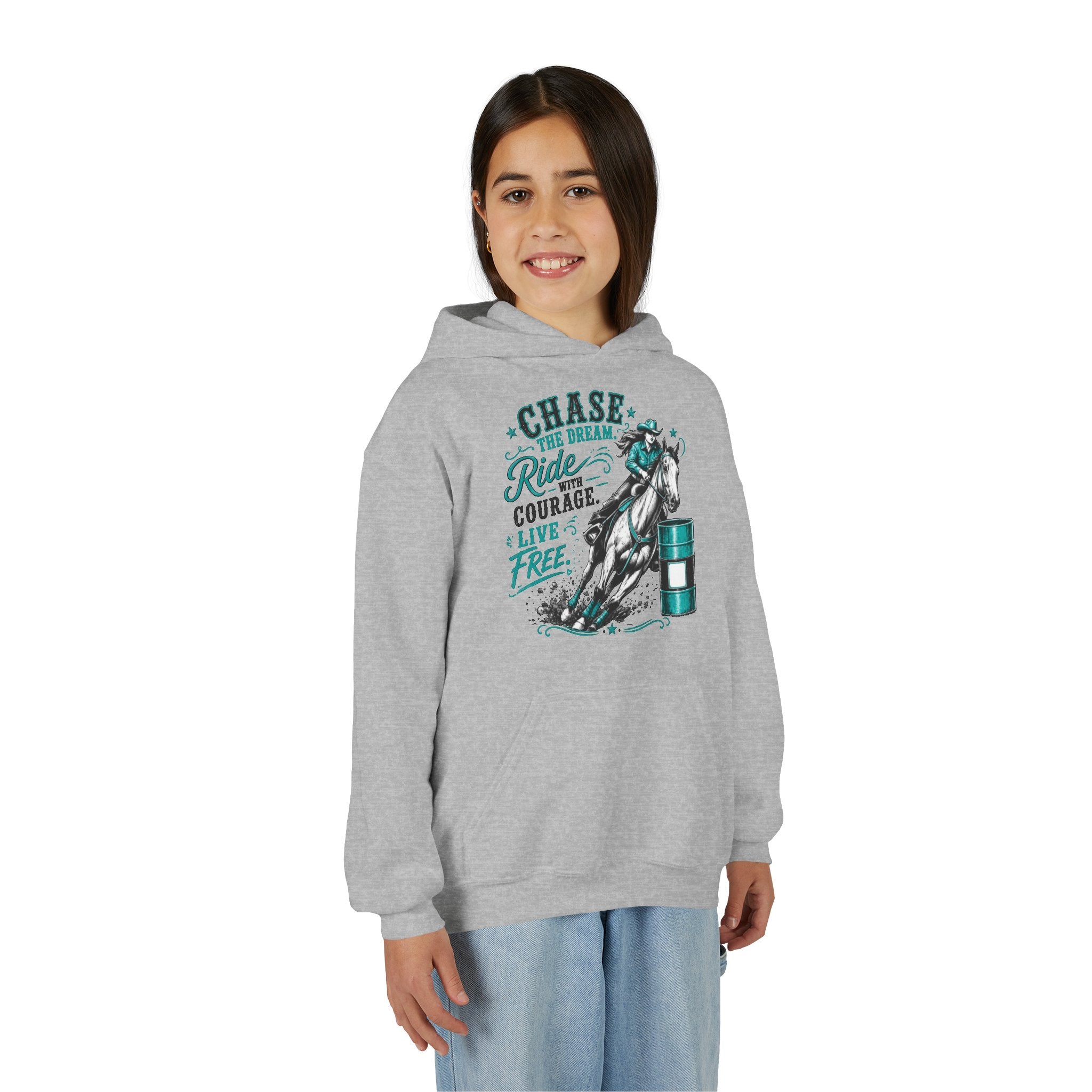 Chase the Dream Ride with Courage Youth Heavy Blend Hooded Sweatshirt