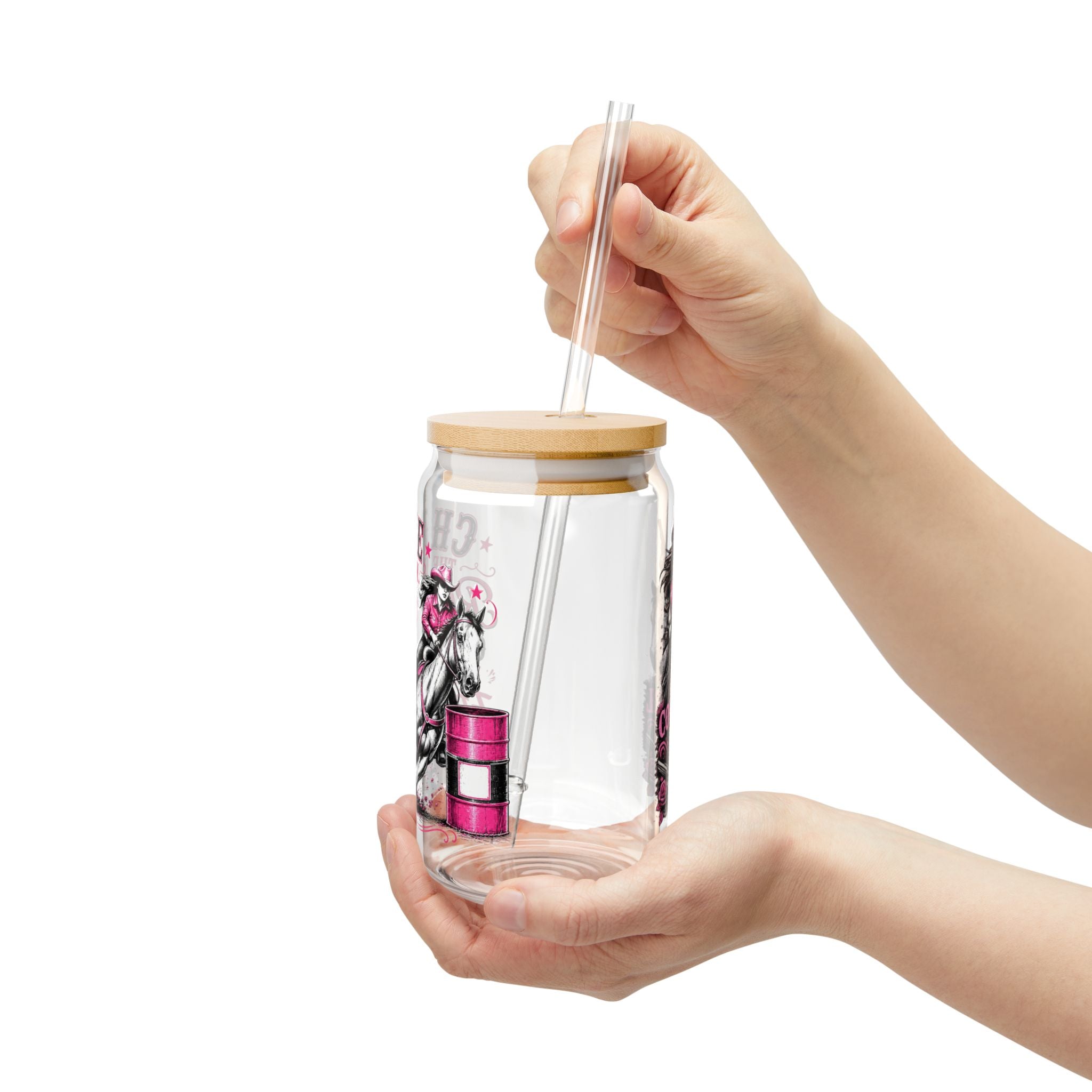 "Chase the Dream" Horse Racing Design, 16oz Glass Jar with Straw - Sipper Glass