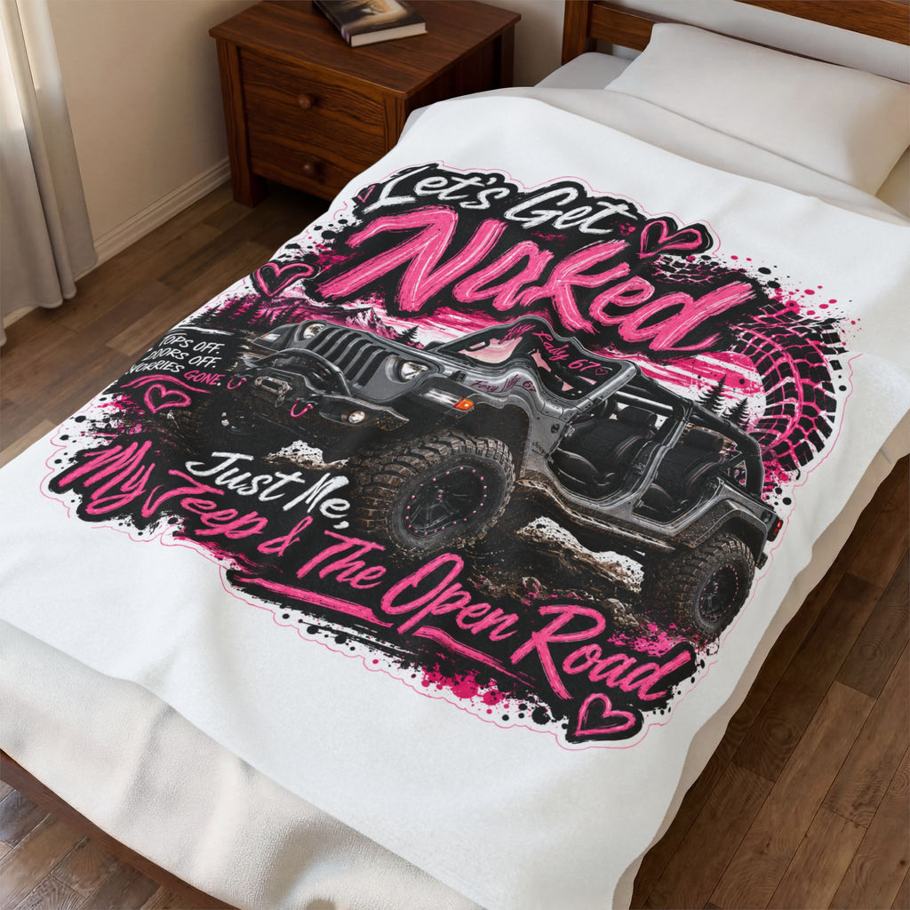 Let's Get Naked Jeep (Pink) Velveteen Plush Blanket