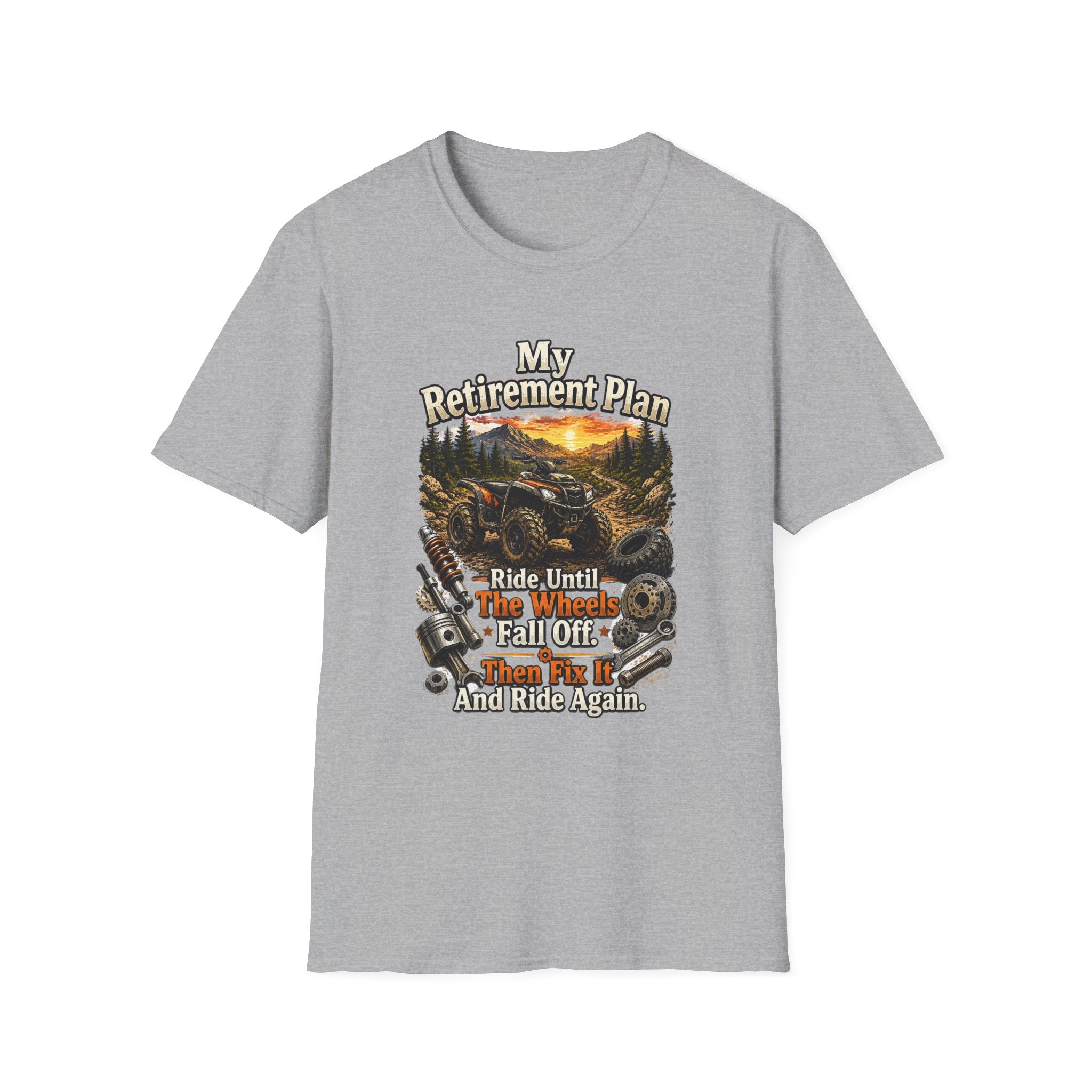 “My Retirement Plan: Ride Until I Can’t, Then Die With A Smile” Motorcycle Sunset Tee — T-Shirt