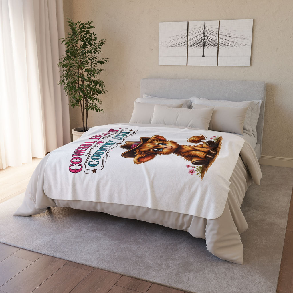 Country Girl Heart. Country Soul Highland Cow Fleece Sherpa Blanket