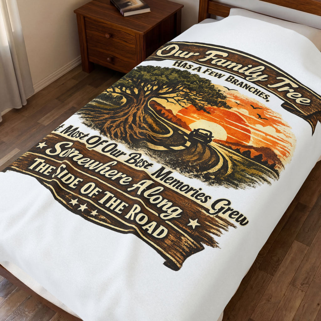 "Our Family Tree Has A Few Branches" Cozy Throw — Family Road Trip Velveteen Blanket