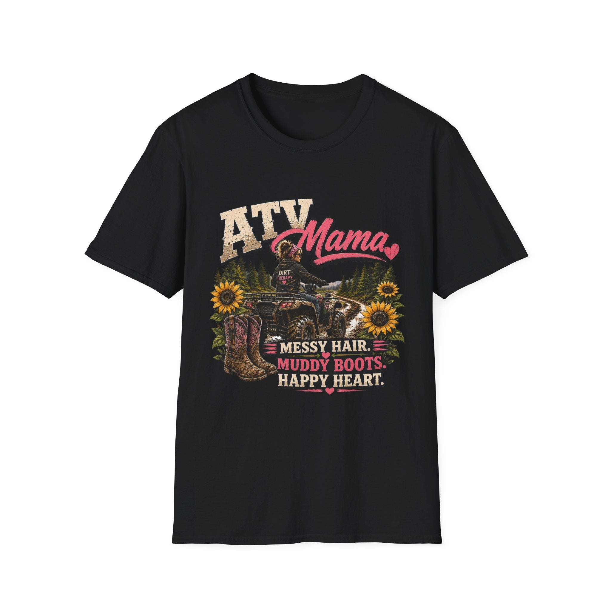 ATV Mama T-Shirt — Messy Hair, Muddy Boots Graphic Tee for Moms