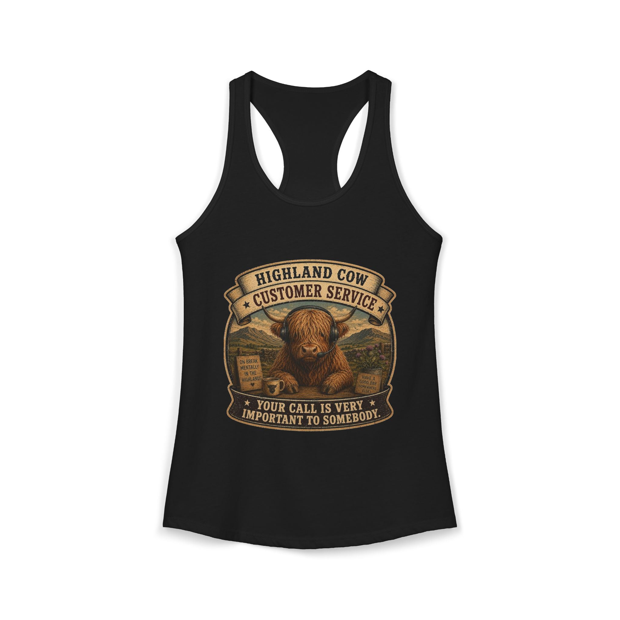 Highland Cow Customer Service Women's Ideal Racerback Tank