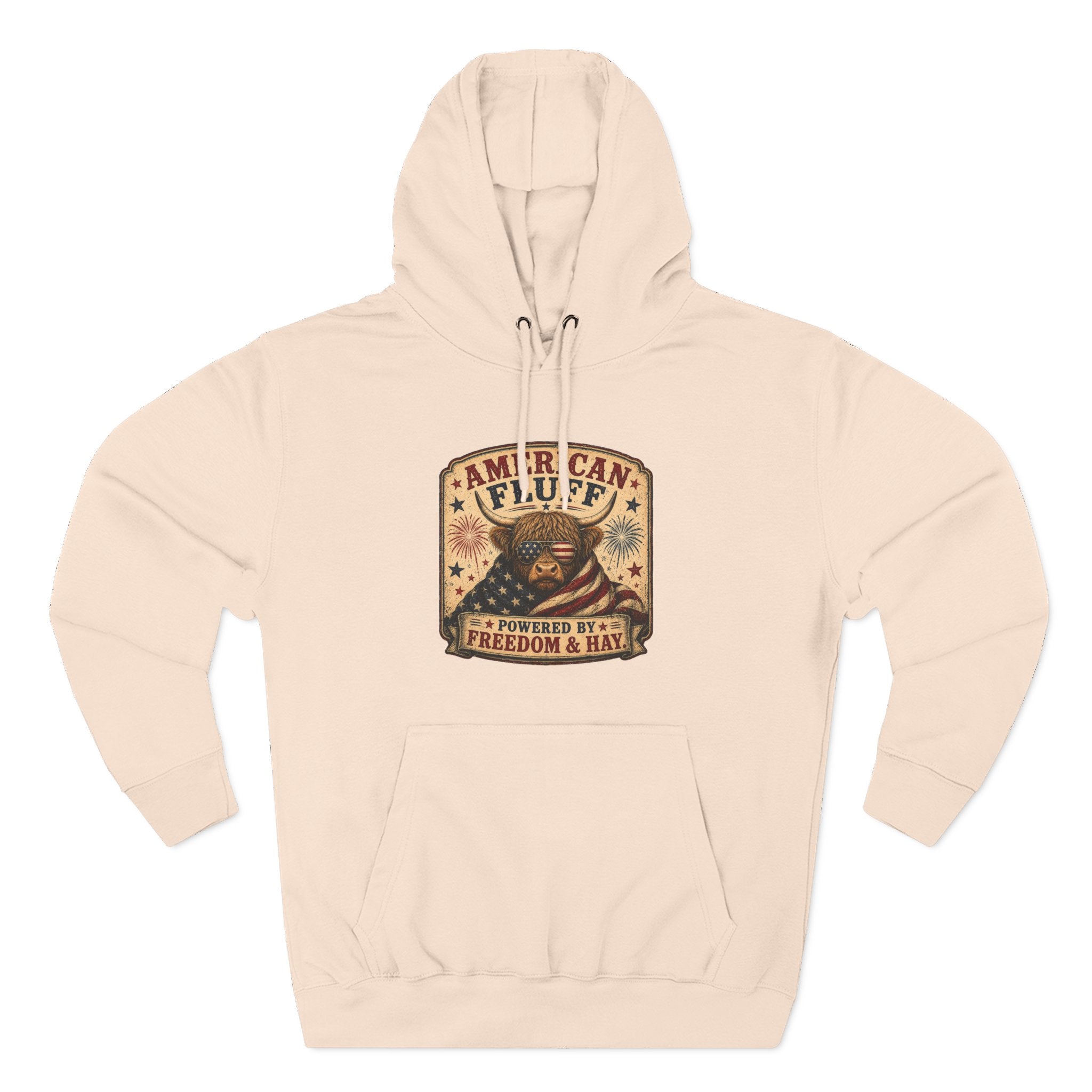 American Fluff Highland Cow Three-Panel Fleece Hoodie