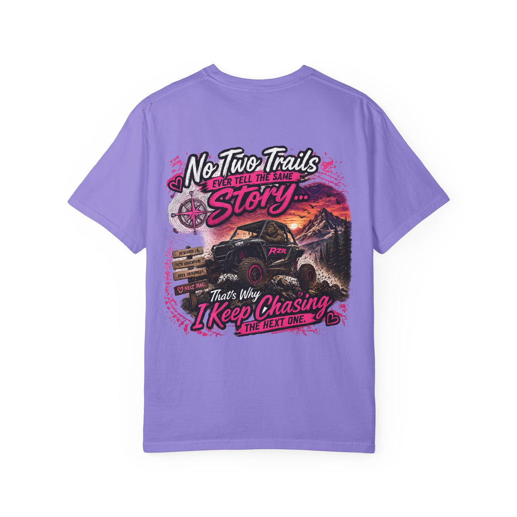 Off-Road Adventure T-Shirt — “No Two Trails Ever Tell the Same Story” Mountain Jeep Graphic