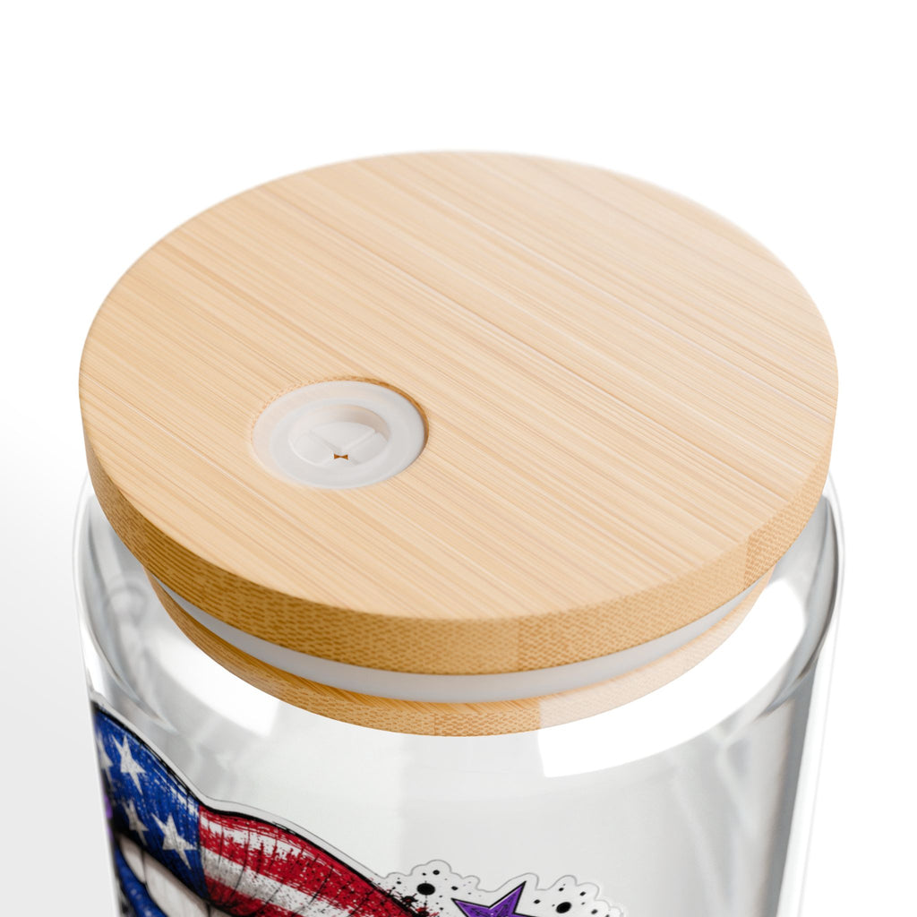 Jeep Girl 16oz Sipper Glass – 'Jeep Hair Don't Care' Patriotic Lips Design