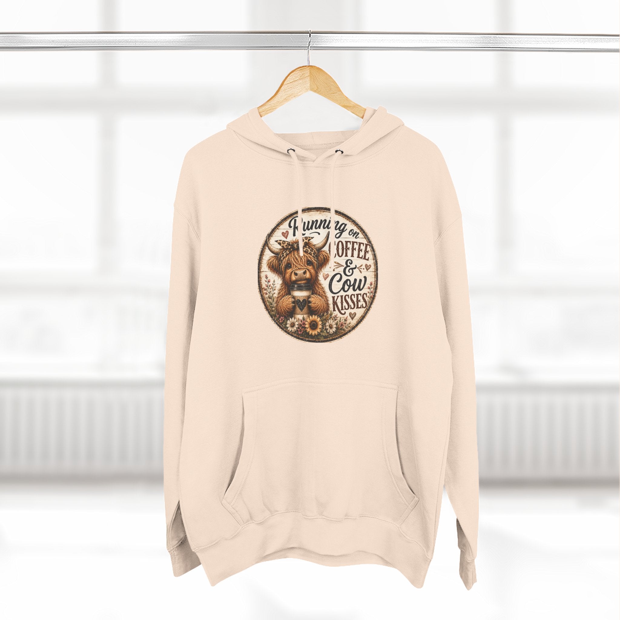 Running on Coffee & Cow Kisses Three-Panel Fleece Hoodie