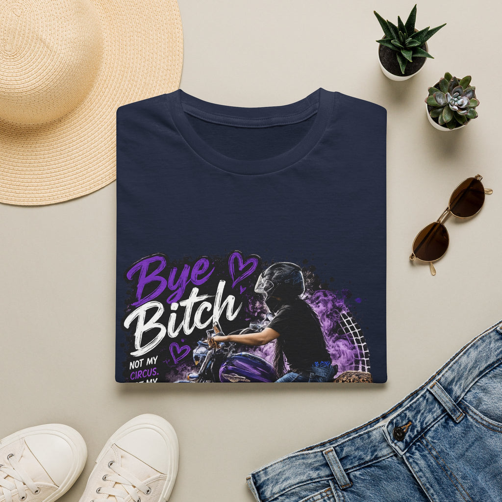T‑Shirt "Bue Bitch" Purple Motorcycle Design – Biker Babe Graphic