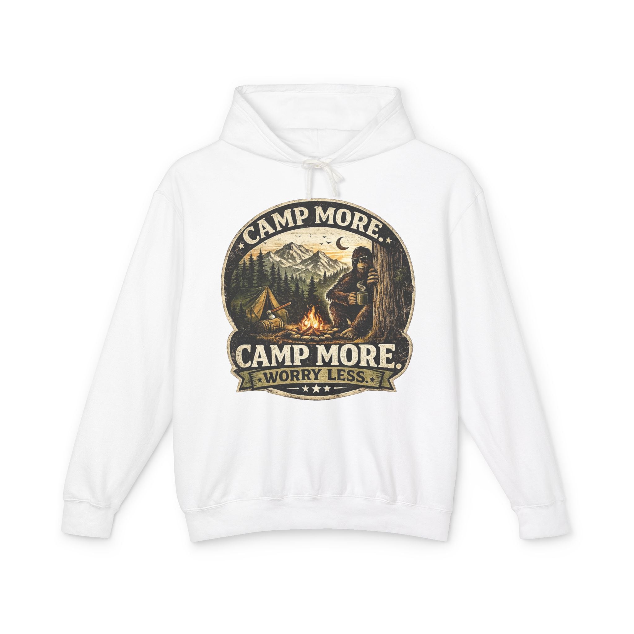 Camp More Worry Less Bigfoot Hooded Sweatshirt