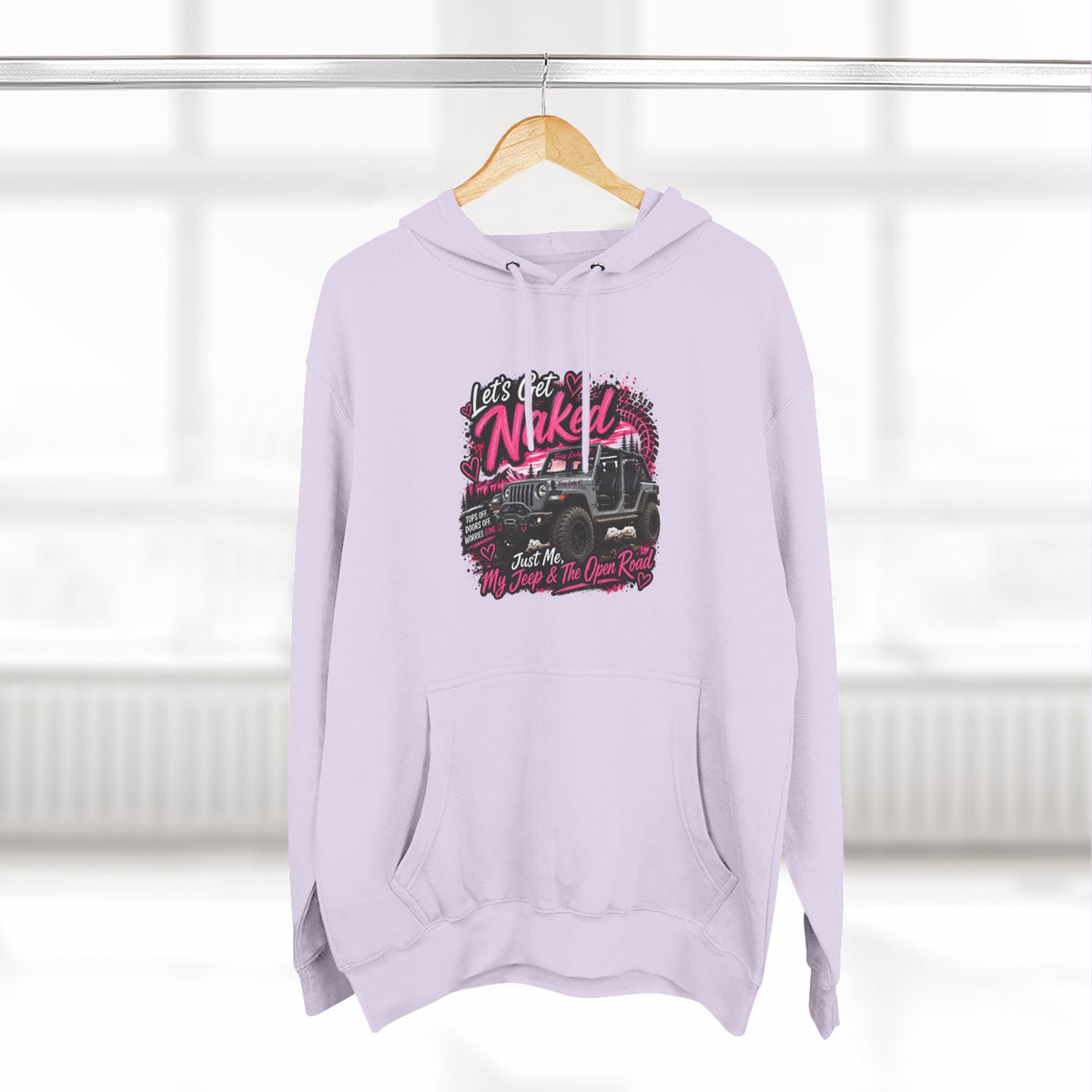 Jeep 'Let's Get Naked' Graphic Hoodie — (Pink) Off-Road Adventure Pullover
