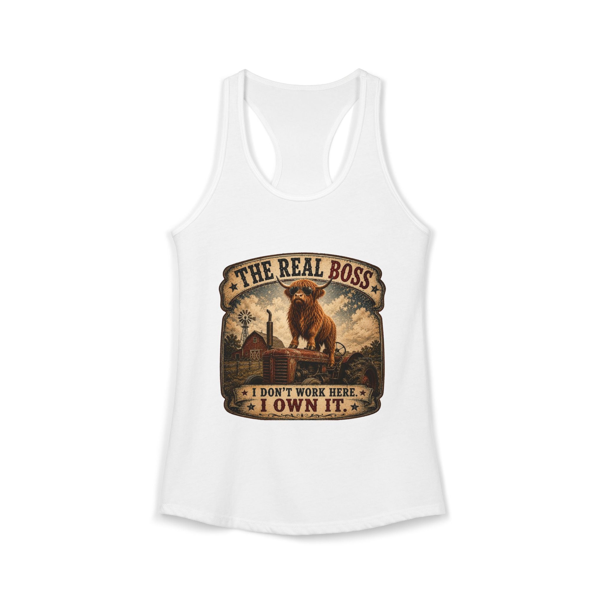 The Real Boss Highland Cow Women's Ideal Racerback Tank