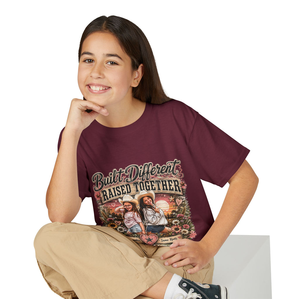 "Built Different, Raised Together" Siblings Vintage Floral Tee — Youth T-Shirt