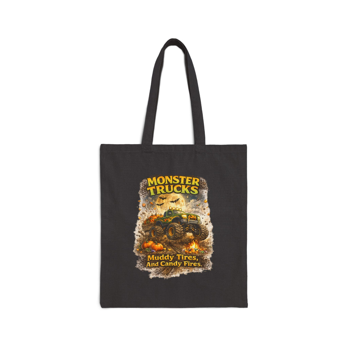 Monster Trucks Tote Bag — "Muddy Tires And Candy Flies" Cotton Canvas Shopper