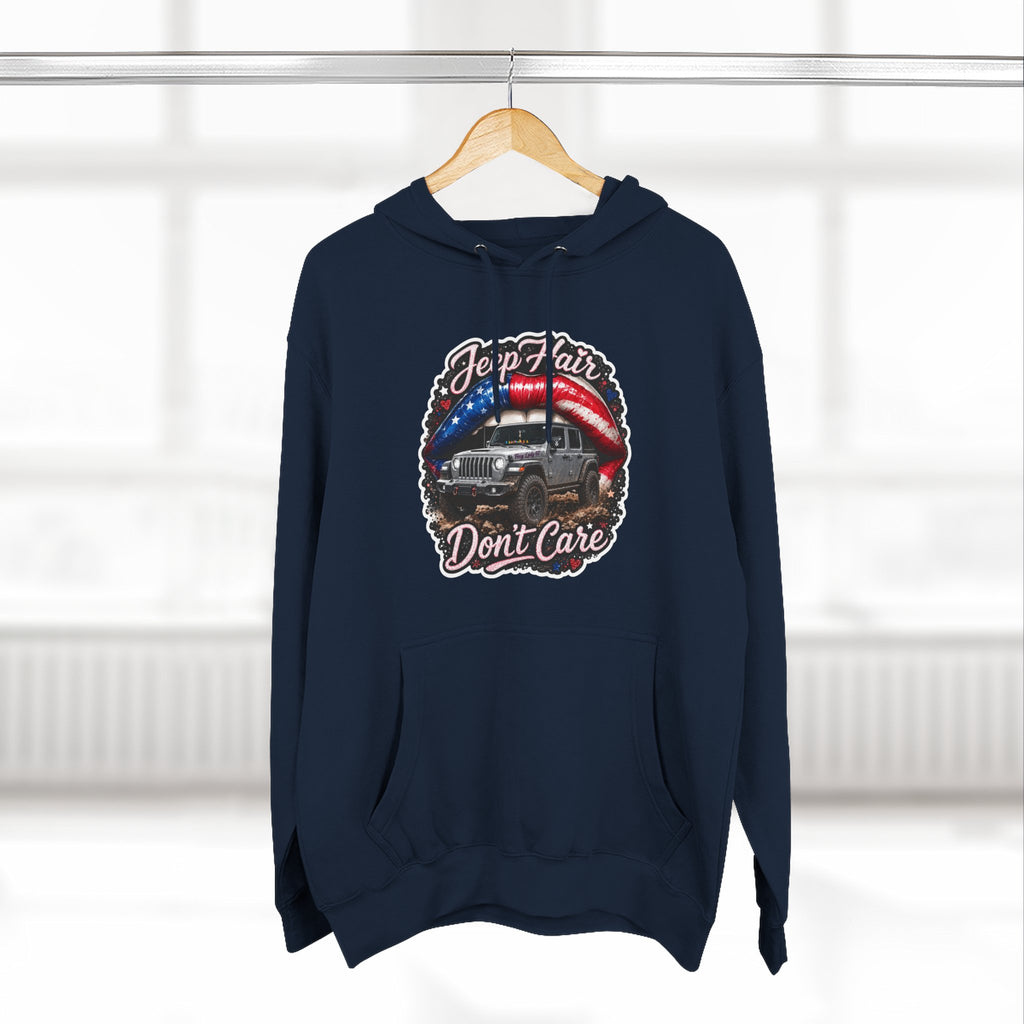"Jeep Hair Don't Care" Graphic Fleece Pullover - Patriotic Jeep Hoodie