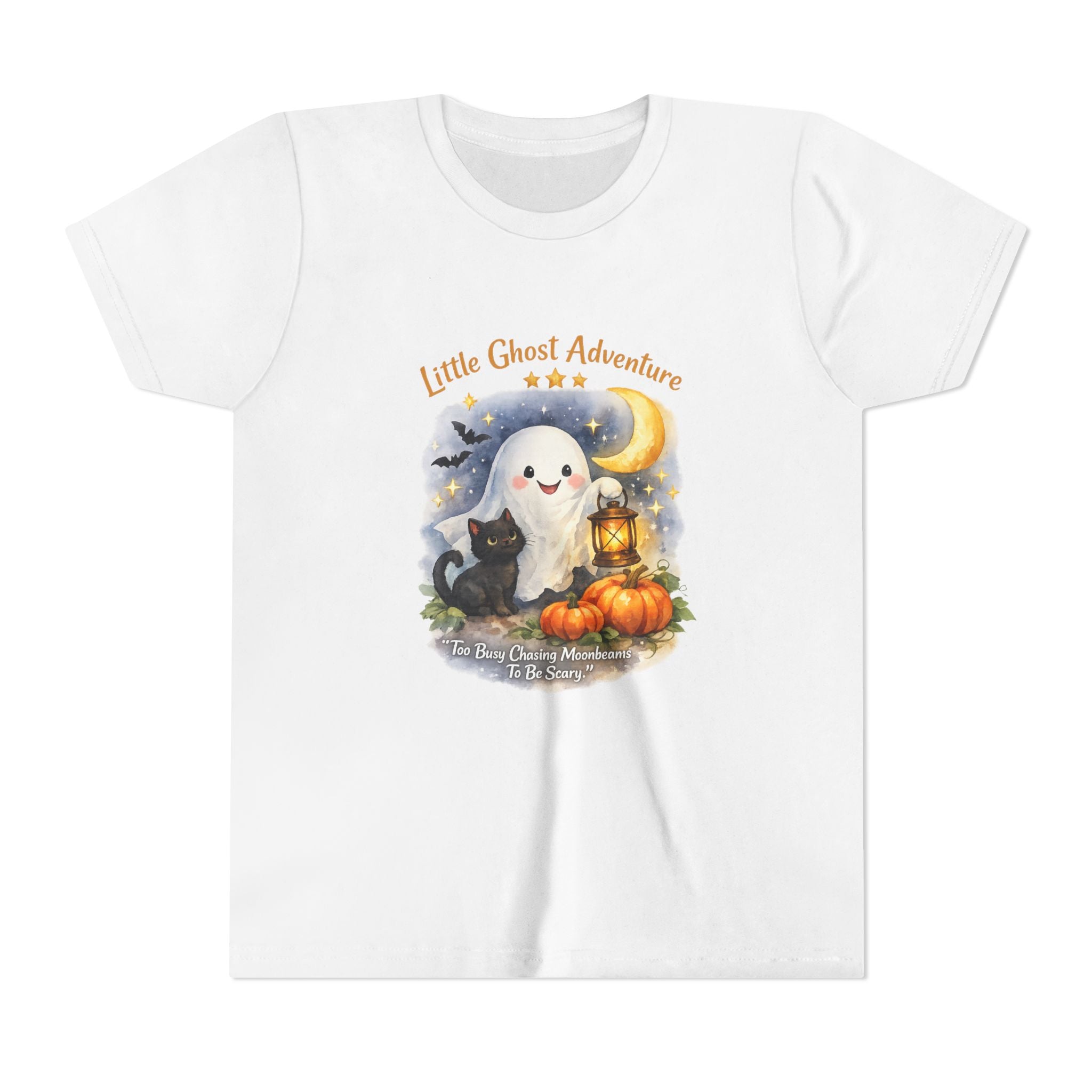 "Little Ghost Adventure" Halloween Kids Shirt with Cute Pumpkin & Black Cat Design - Youth Tee
