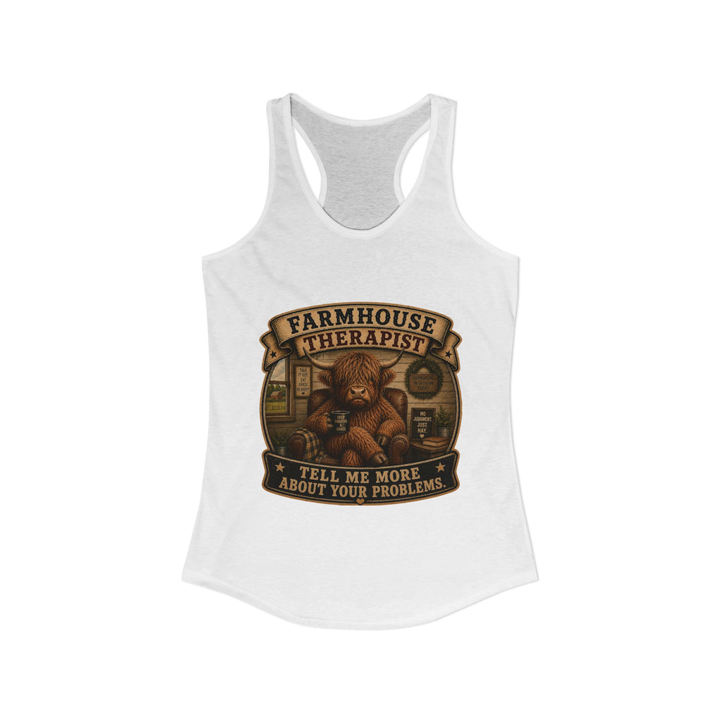 Farmhouse Therapist Highland Cow Women's Ideal Racerback Tank