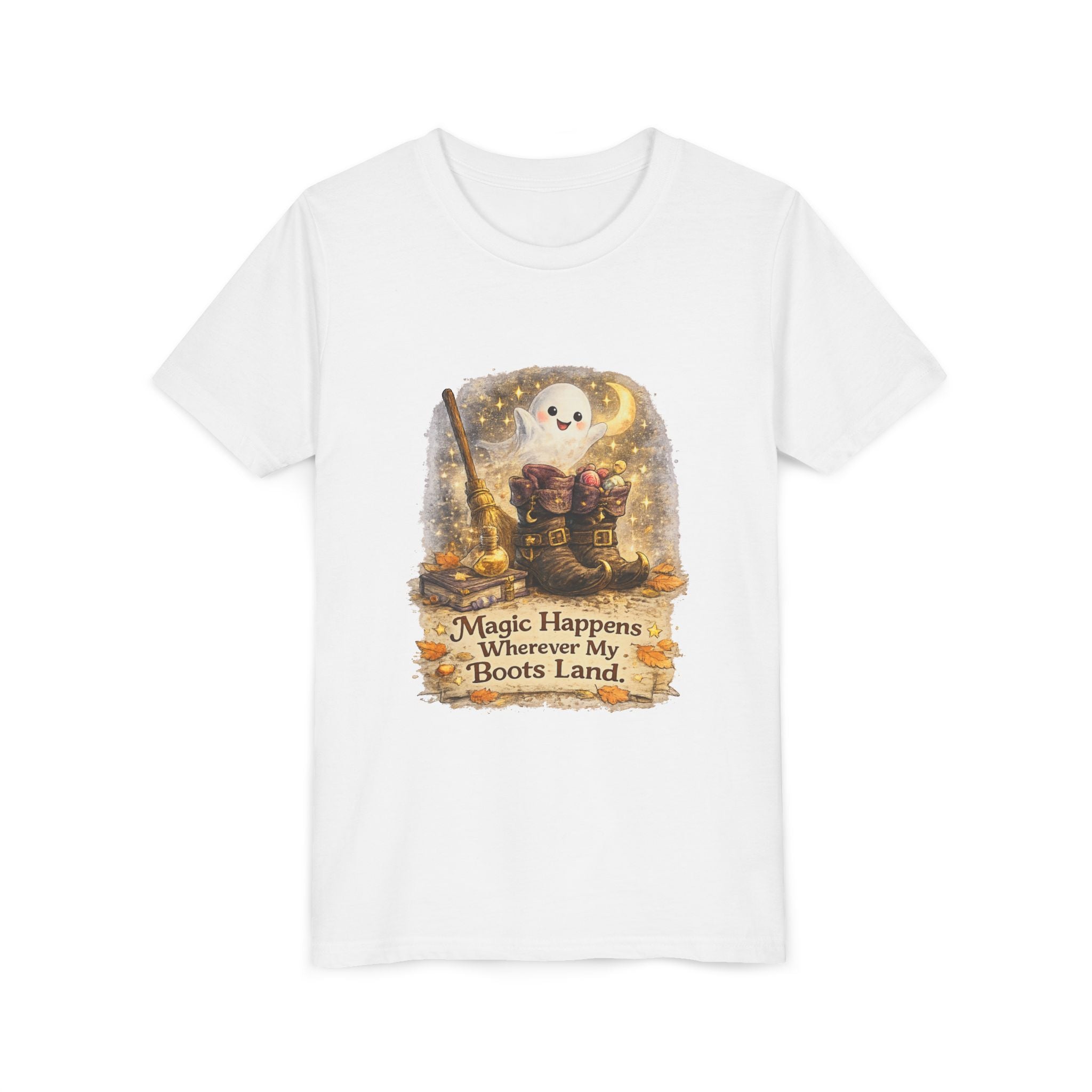 "Magic Happens Wherever My Boots Land" Ghost & Boots Graphic — Youth Tee