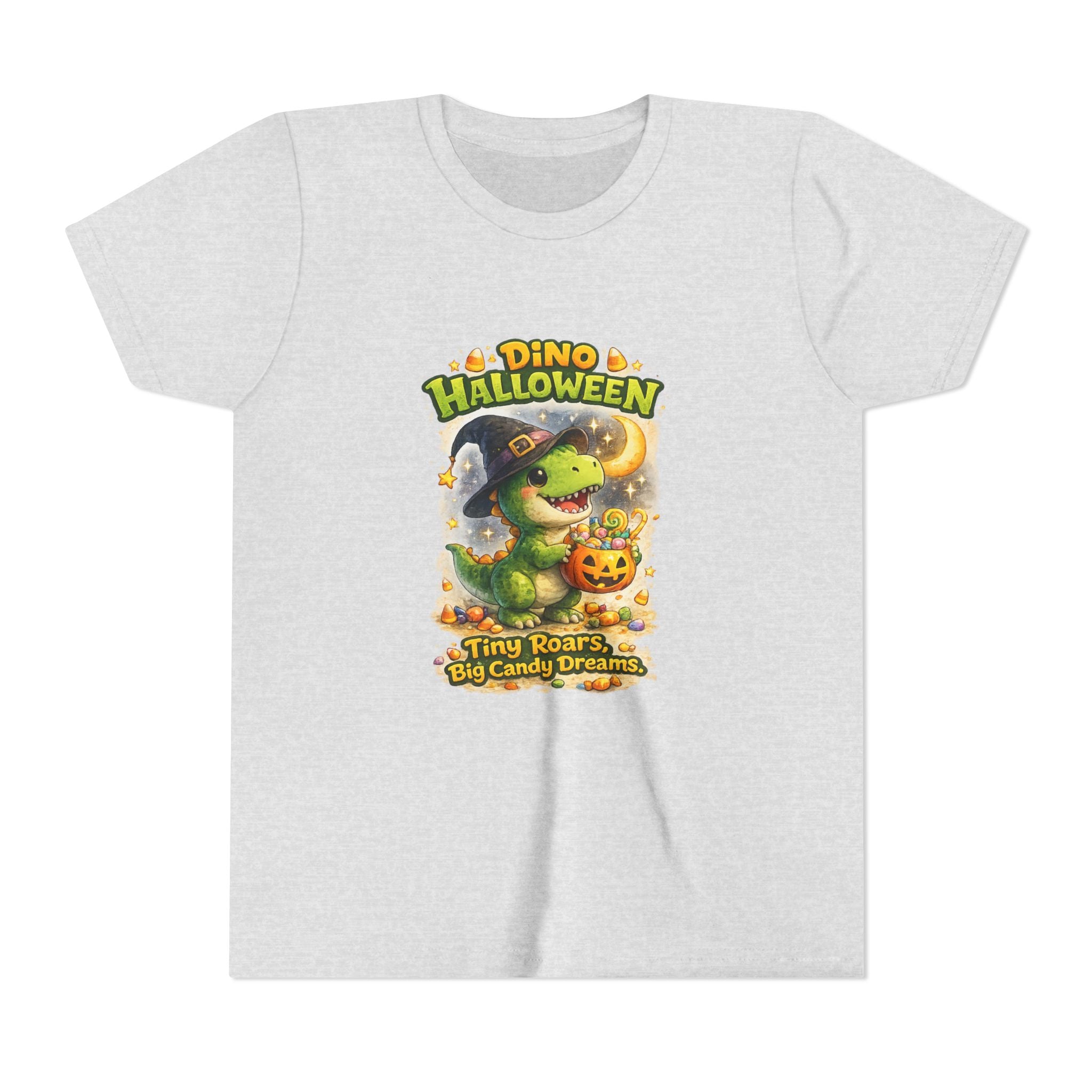 Dino Halloween "Tiny Roars, Big Candy Dreams" Cute Trick-or-Treat T-Shirt - Youth Tee