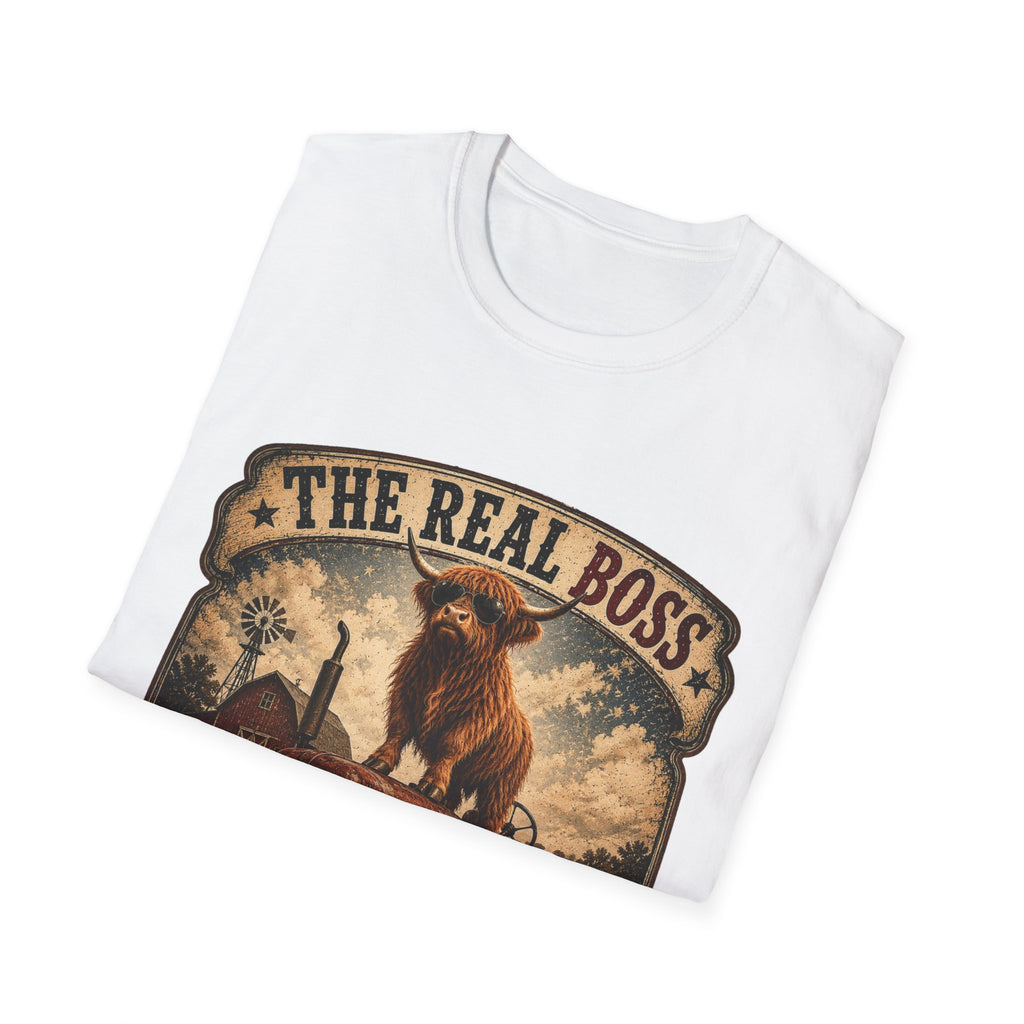 The Real Boss Highland Cow Unisex Softstyle T-Shirt