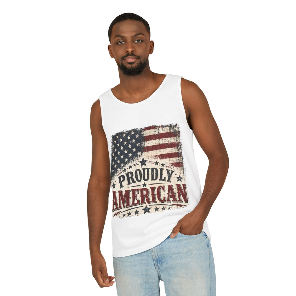 Proudly American Tank Top — Vintage Flag Fourth of July Patriotic Tee