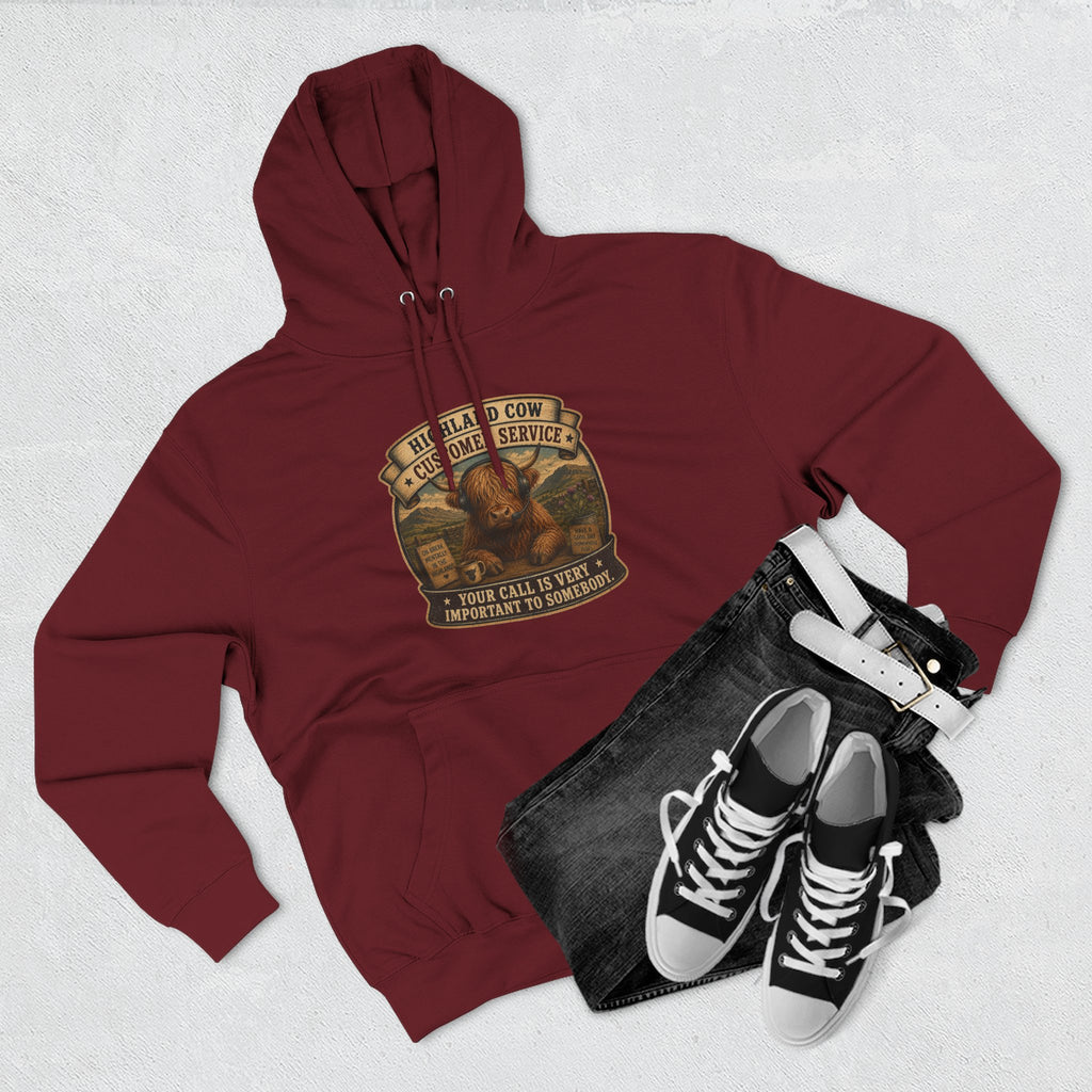 Highland Cow Customer Service Three-Panel Fleece Hoodie