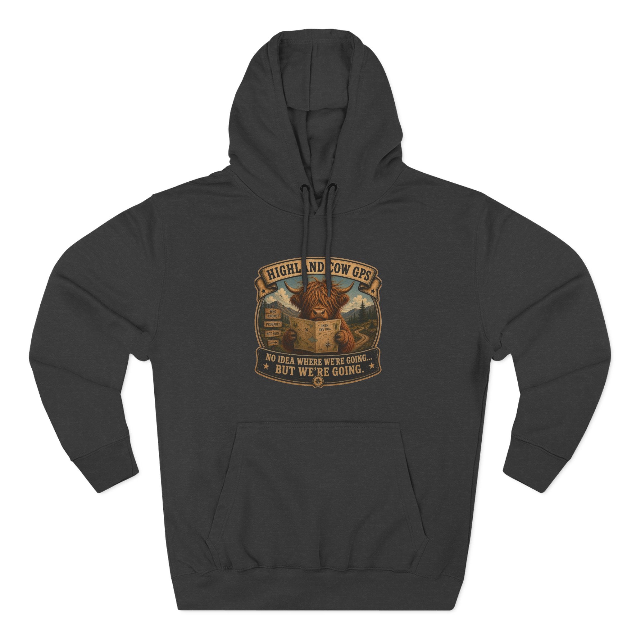 Highland Cow GPS Three-Panel Fleece Hoodie