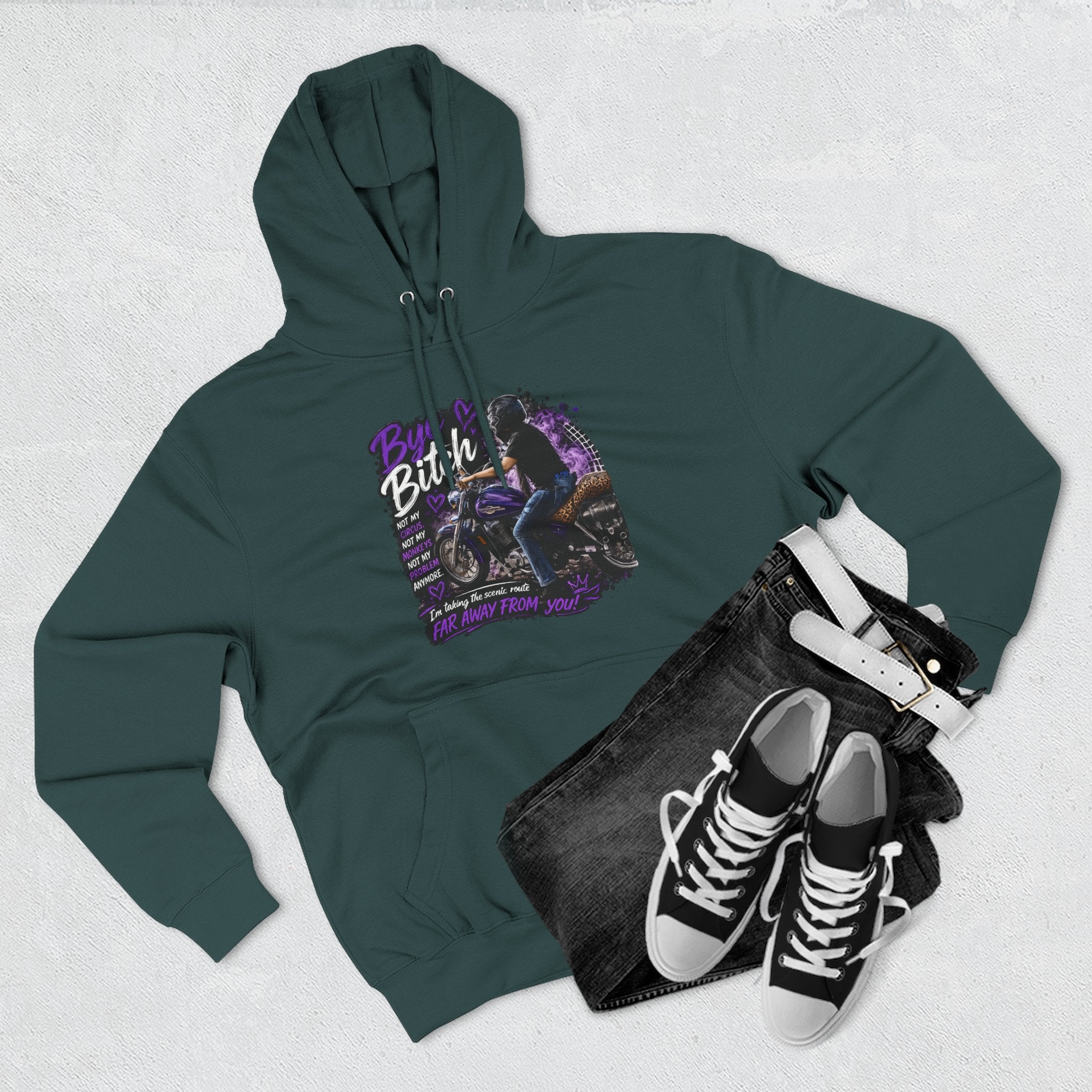 "Bitch" Retro Motorcycle Pullover — Biker Babe Graphic Hoodie