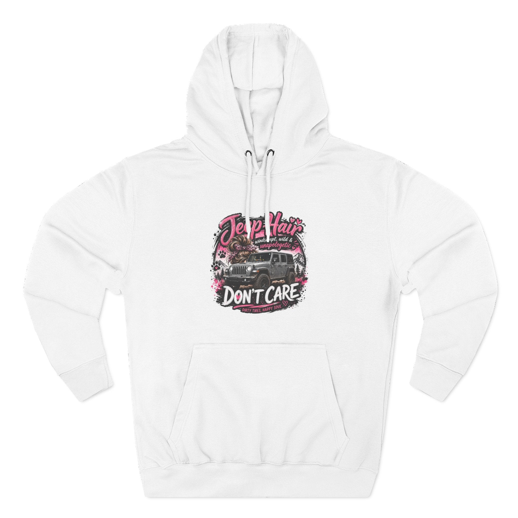 Jeep Hair Don't Care (Pink) Three-Panel Fleece Hoodie