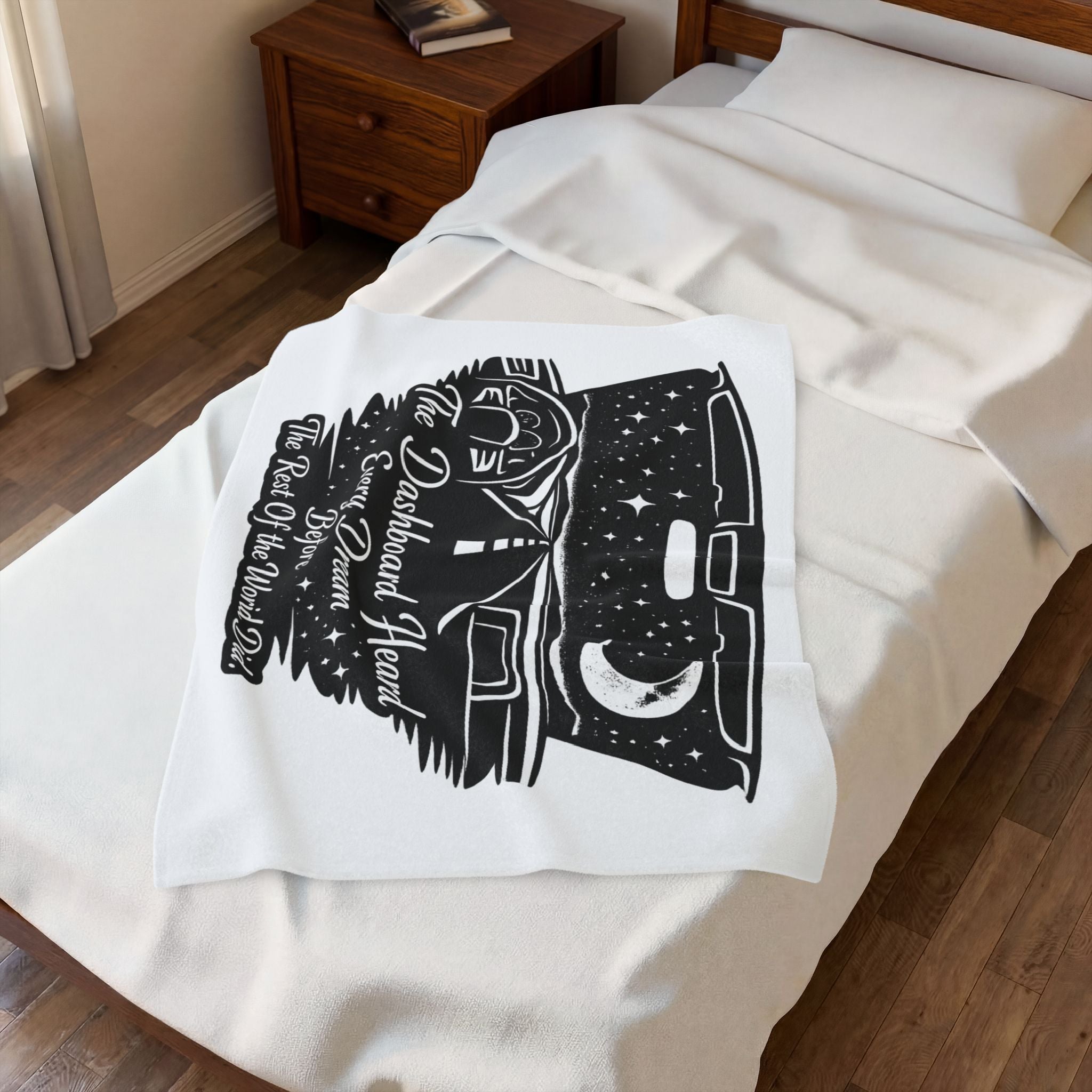 'The Dashboard Heard Every Dream' Retro Camper Moonlight Design - Velveteen Plush Blanket