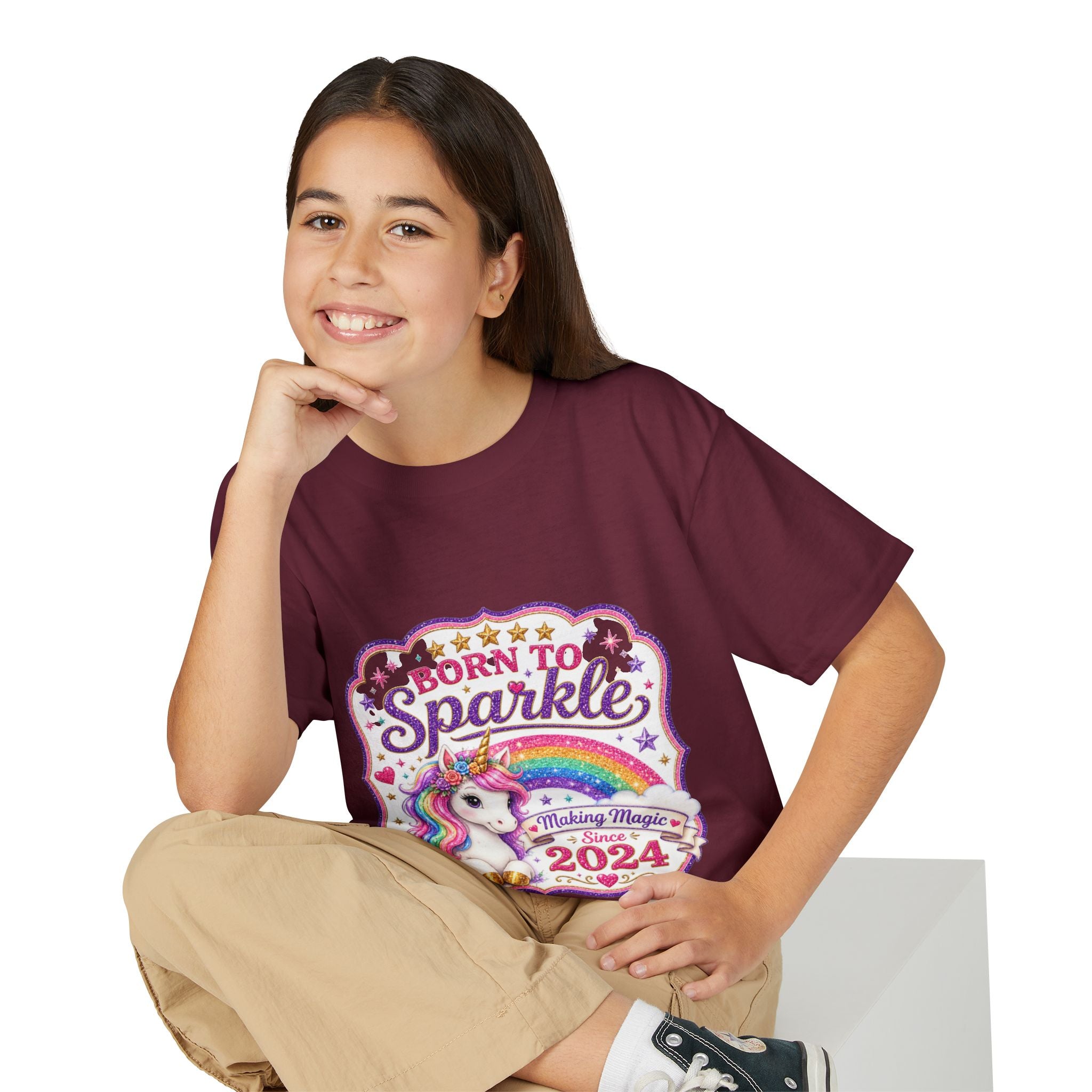 "Born to Sparkle" Unicorn Rainbow 2024 Youth Tee Kids — T-Shirt