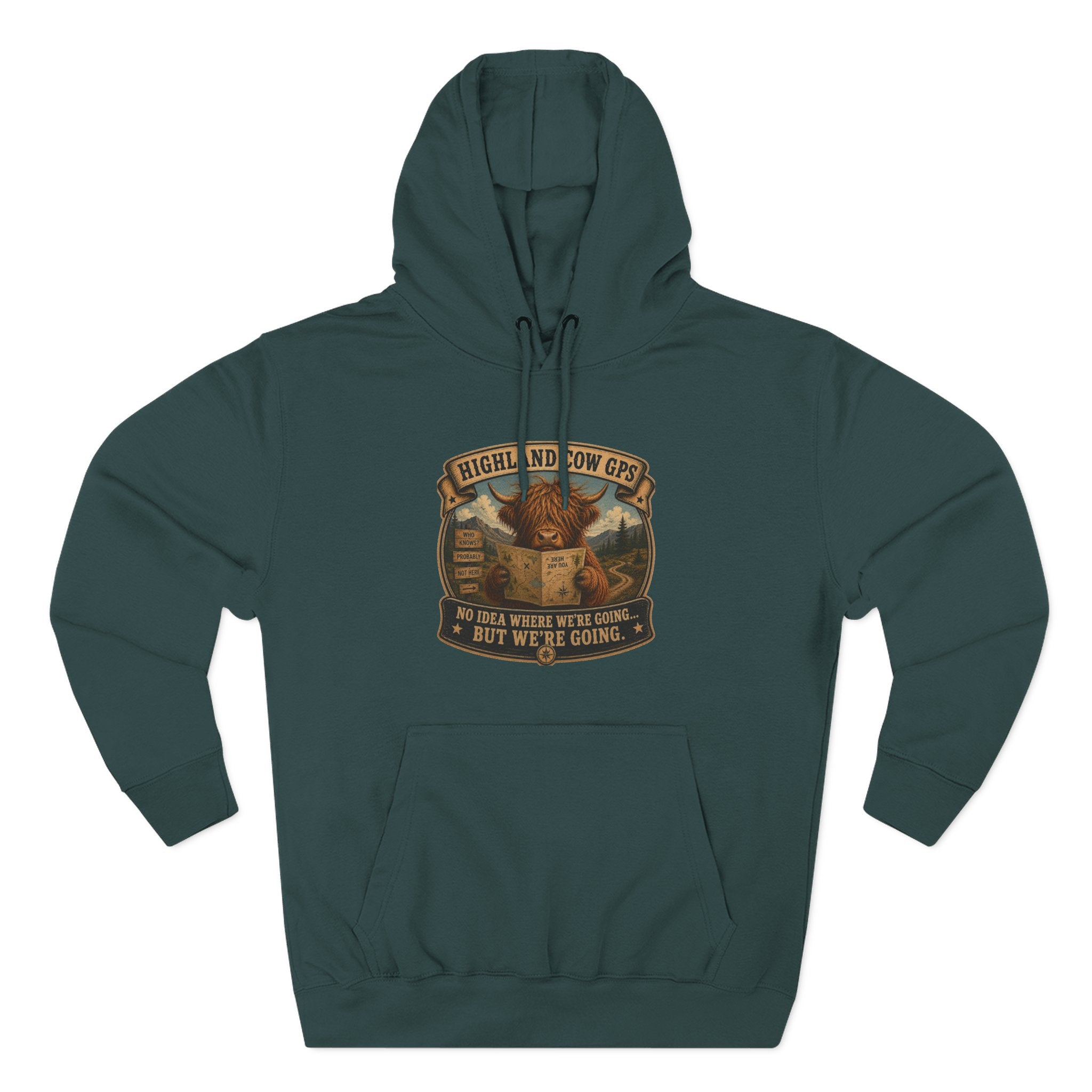 Highland Cow GPS Three-Panel Fleece Hoodie