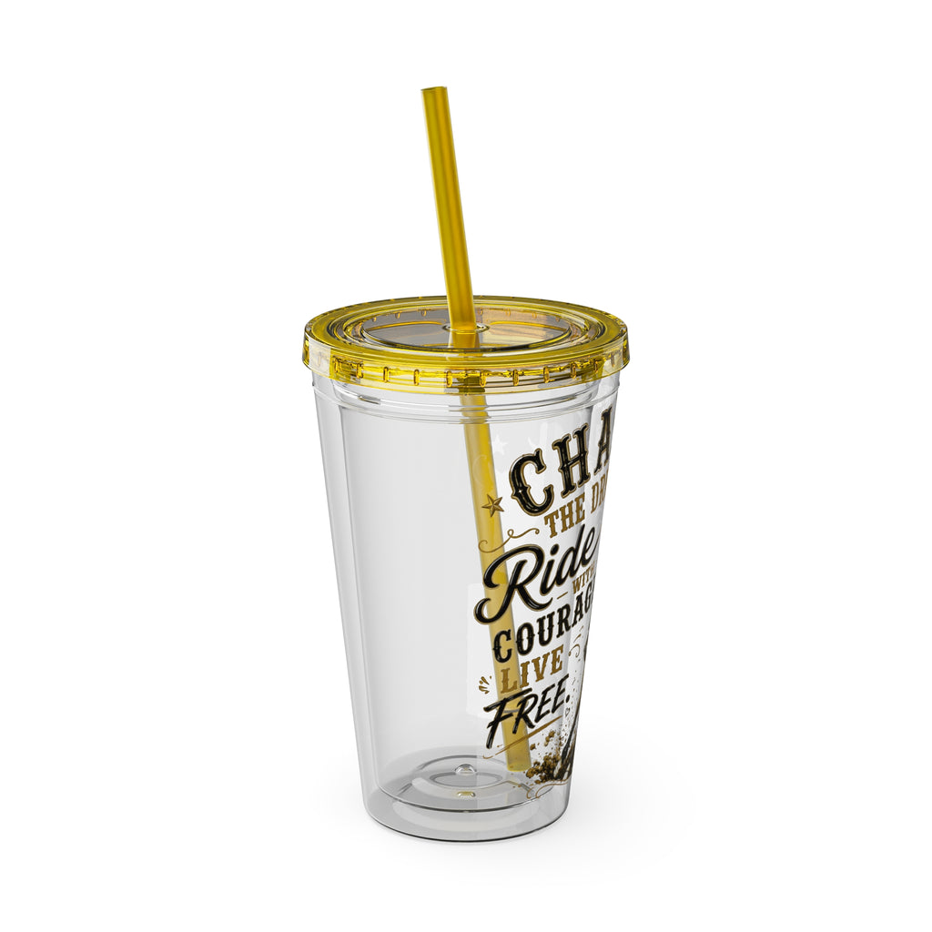 Inspirational Horse Tumbler with Straw — "Chase the Dream, Ride with Courage" 16oz