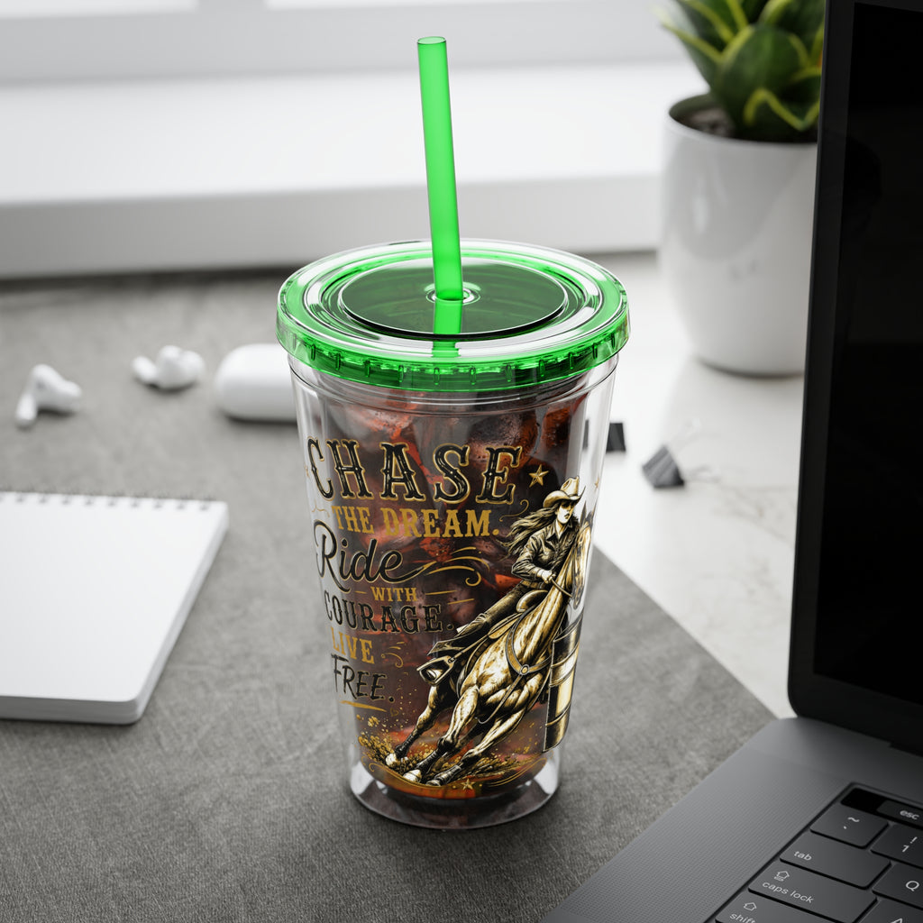 Inspirational Horse Tumbler with Straw — "Chase the Dream, Ride with Courage" 16oz