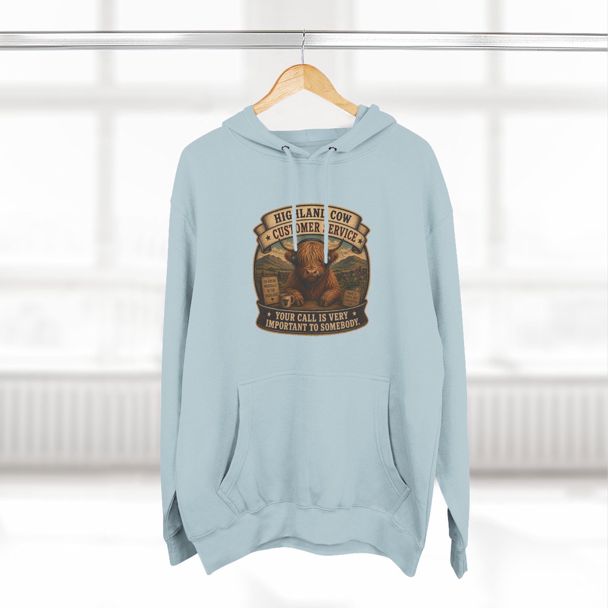 Highland Cow Customer Service Three-Panel Fleece Hoodie