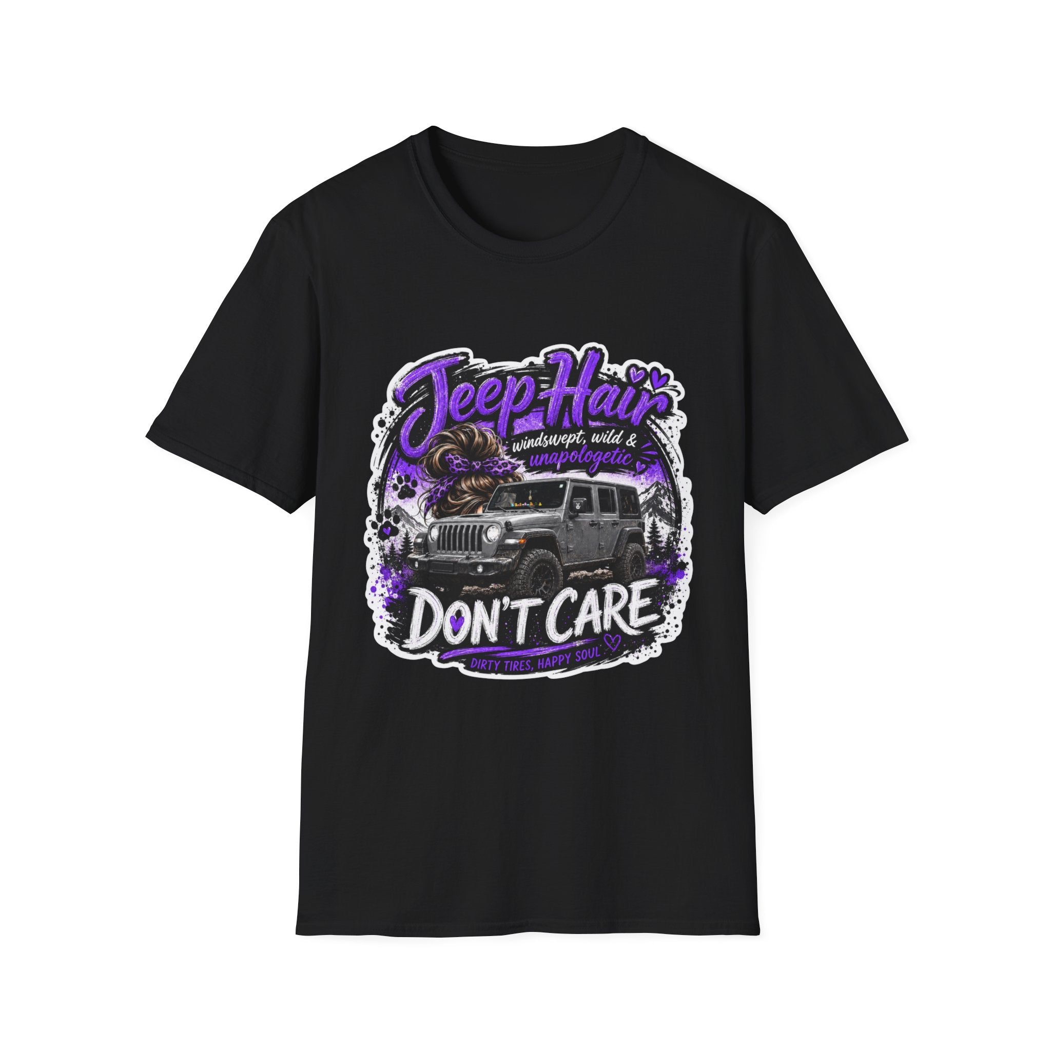 Jeep Hair Don't Care (Purple) Unisex Softstyle T-Shirt
